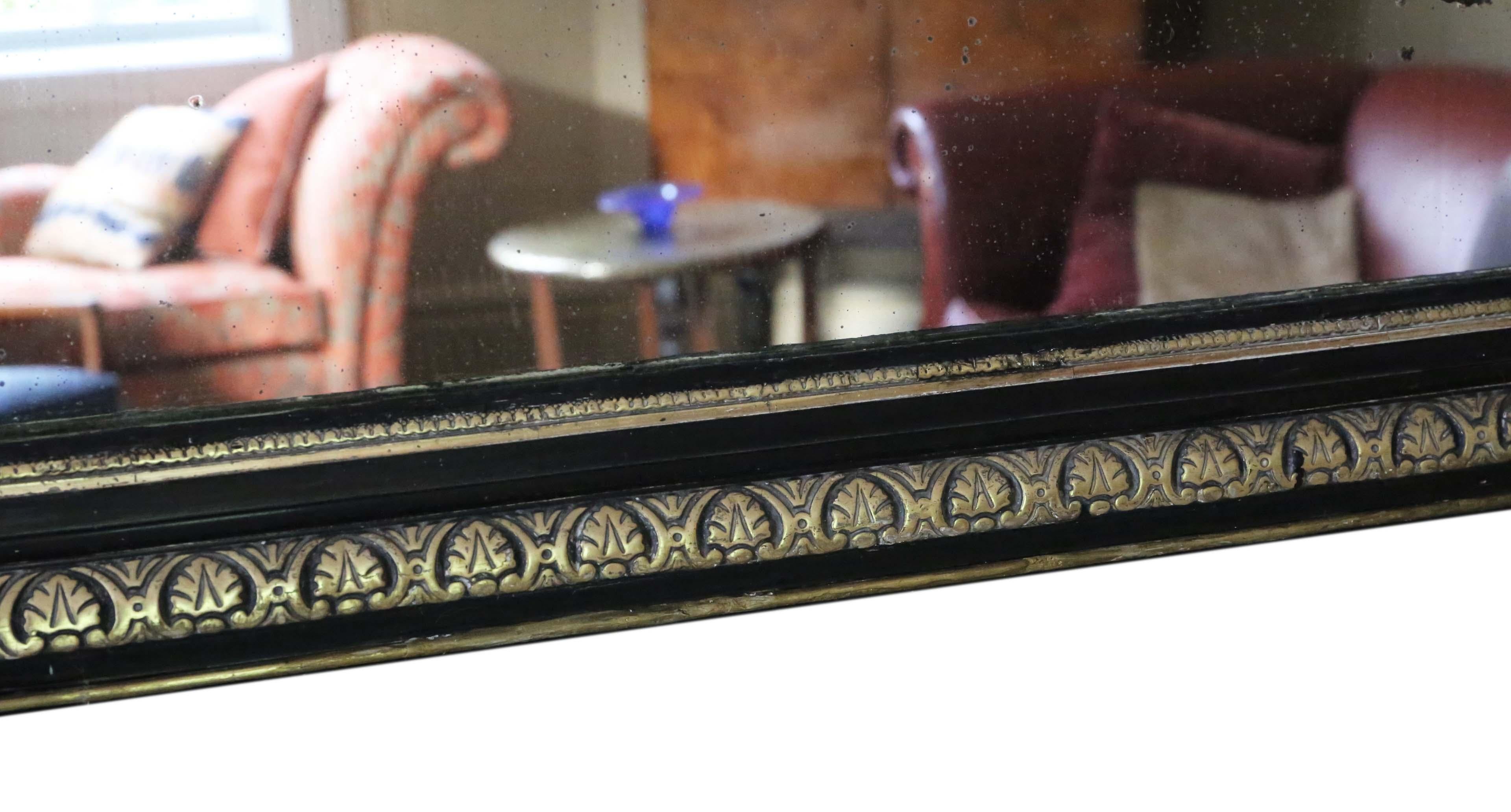 Antique Large 19th Century Ebonised and Gilt Mirror Overmantle Wall 3