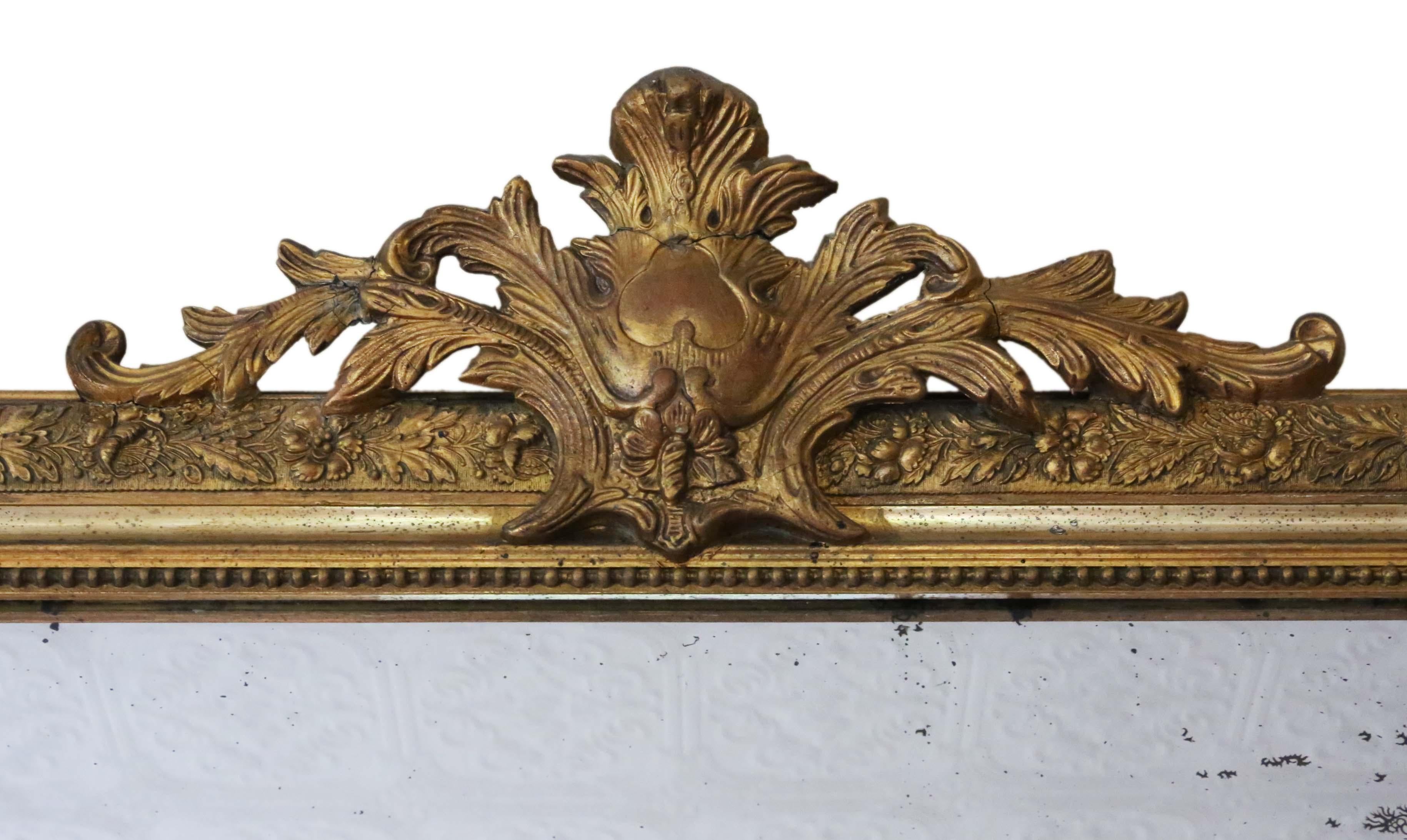 Victorian Antique Large 19th Century French Gilt Overmantle Wall Mirror