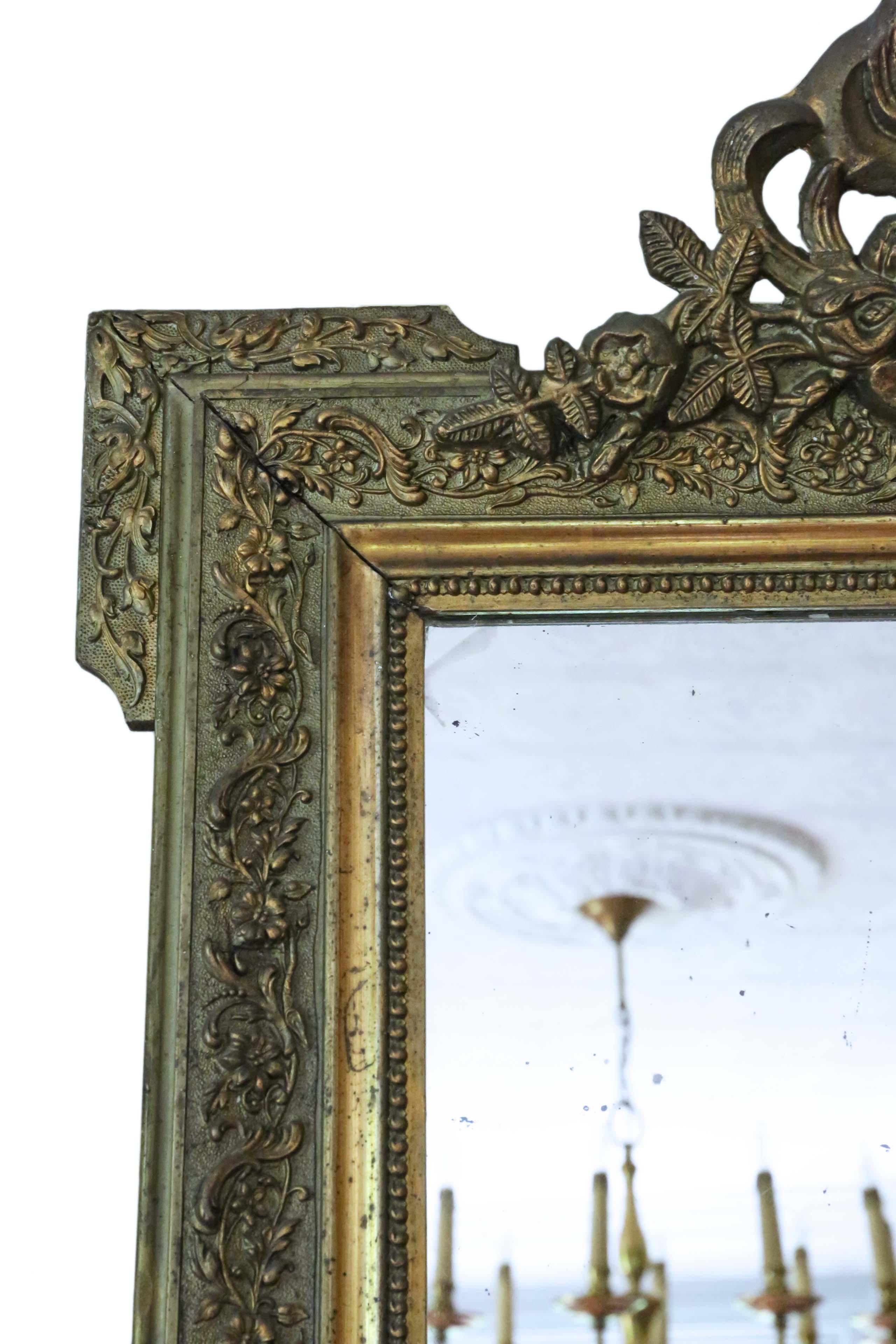 Victorian Antique Large 19th Century French Gilt Overmantle Wall Mirror