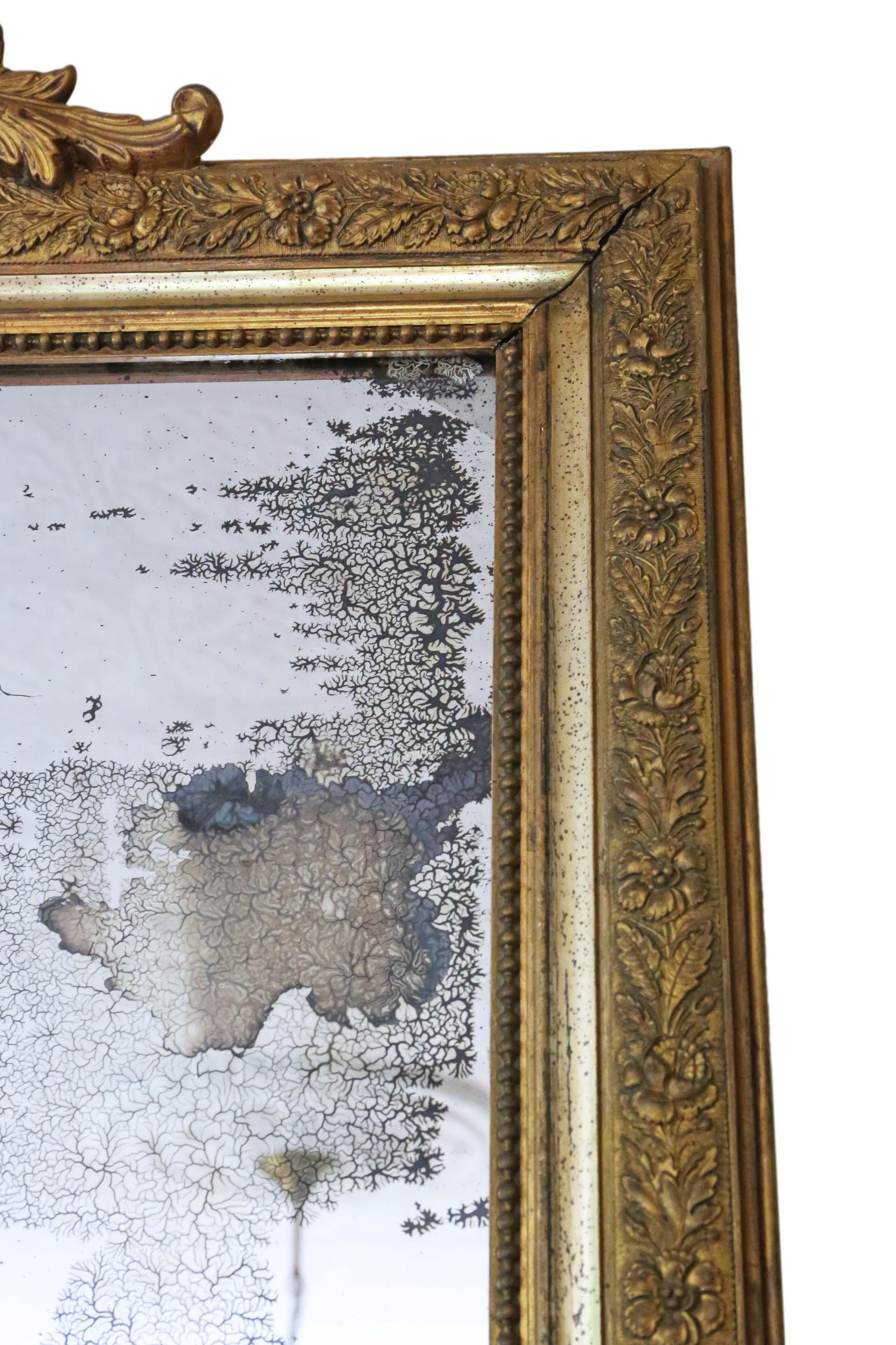Antique Large 19th Century French Gilt Overmantle Wall Mirror In Good Condition In Wisbech, Cambridgeshire