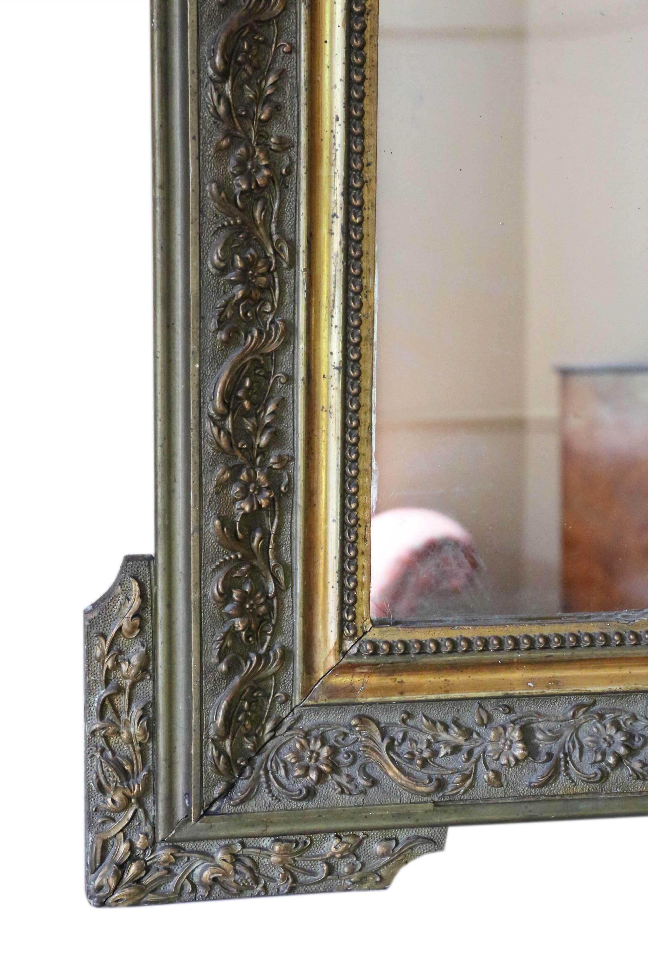 Antique Large 19th Century French Gilt Overmantle Wall Mirror In Good Condition In Wisbech, Cambridgeshire