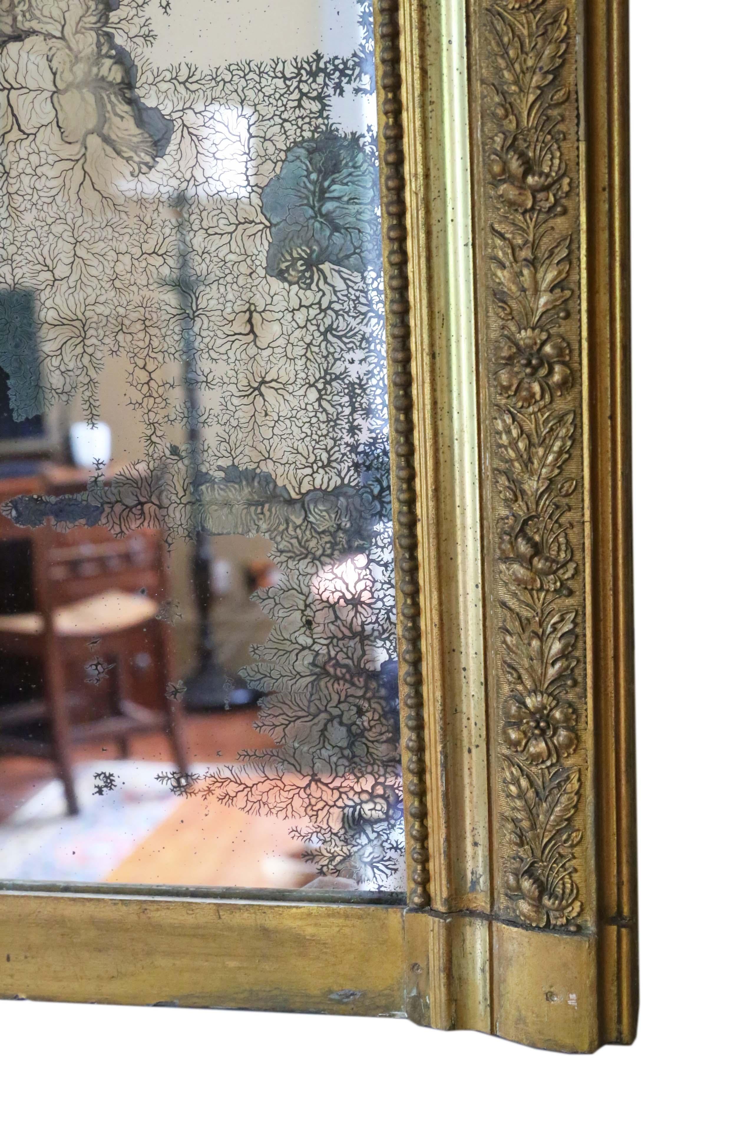Giltwood Antique Large 19th Century French Gilt Overmantle Wall Mirror