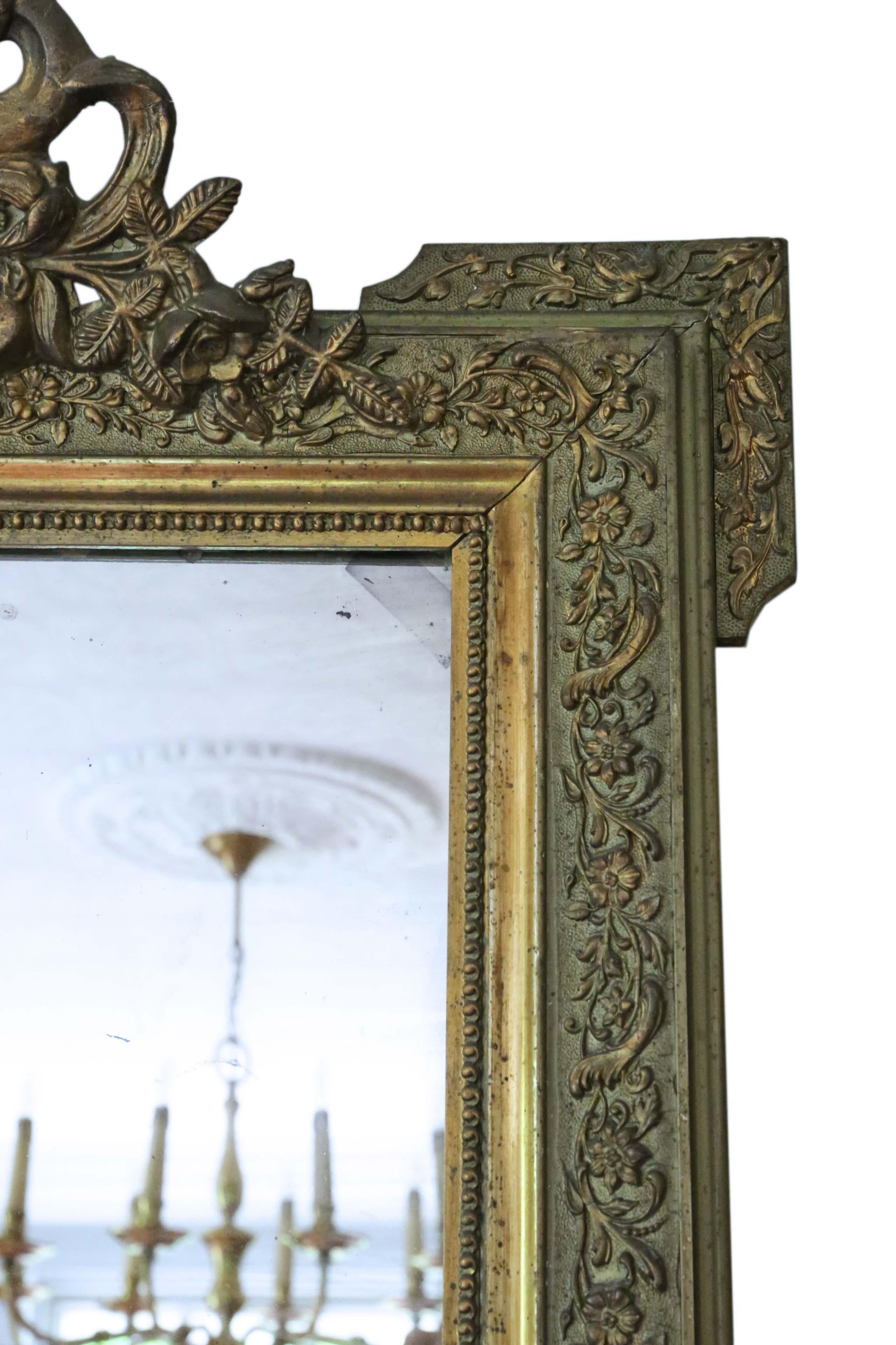 Giltwood Antique Large 19th Century French Gilt Overmantle Wall Mirror
