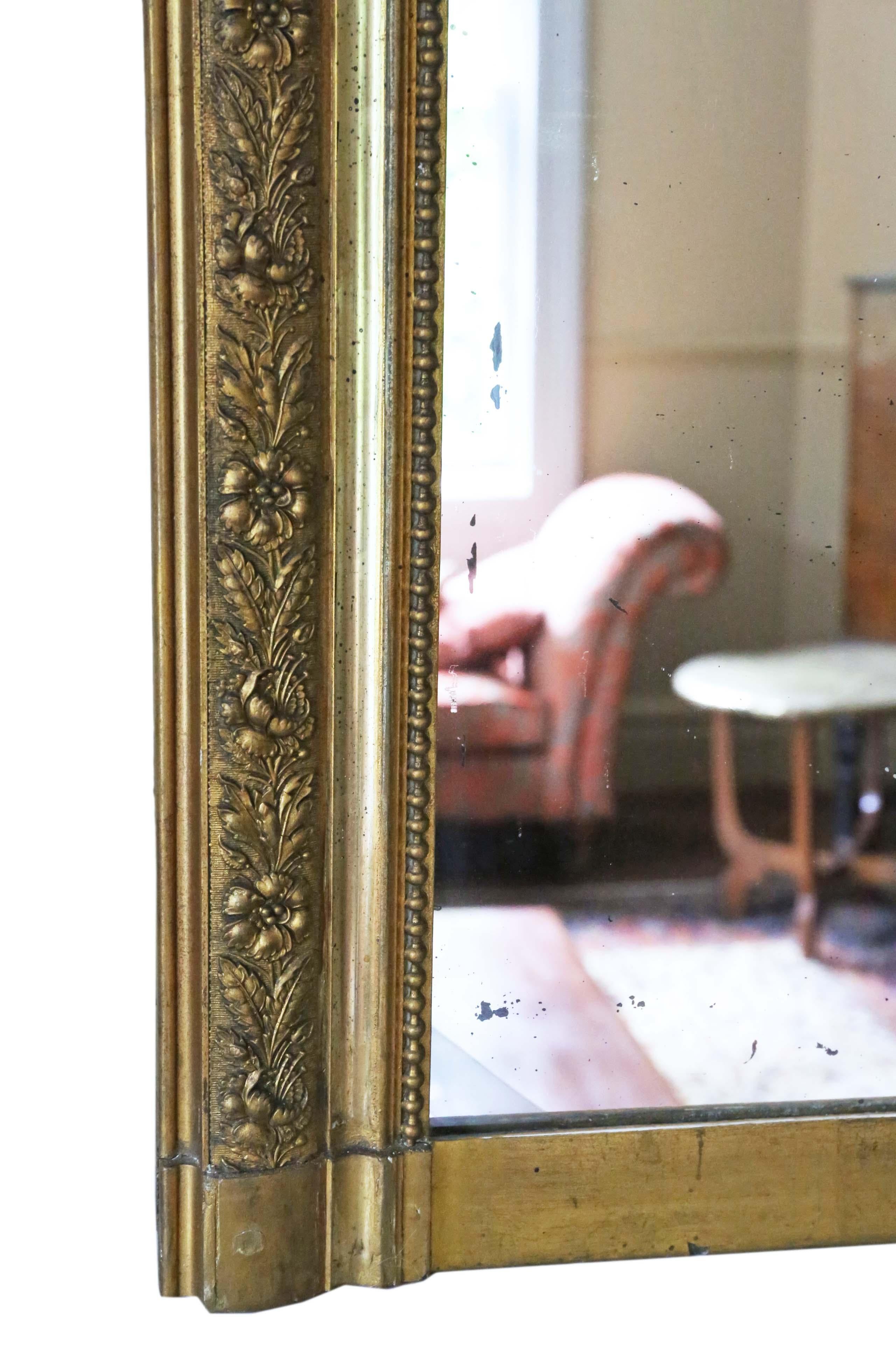 Antique Large 19th Century French Gilt Overmantle Wall Mirror 1