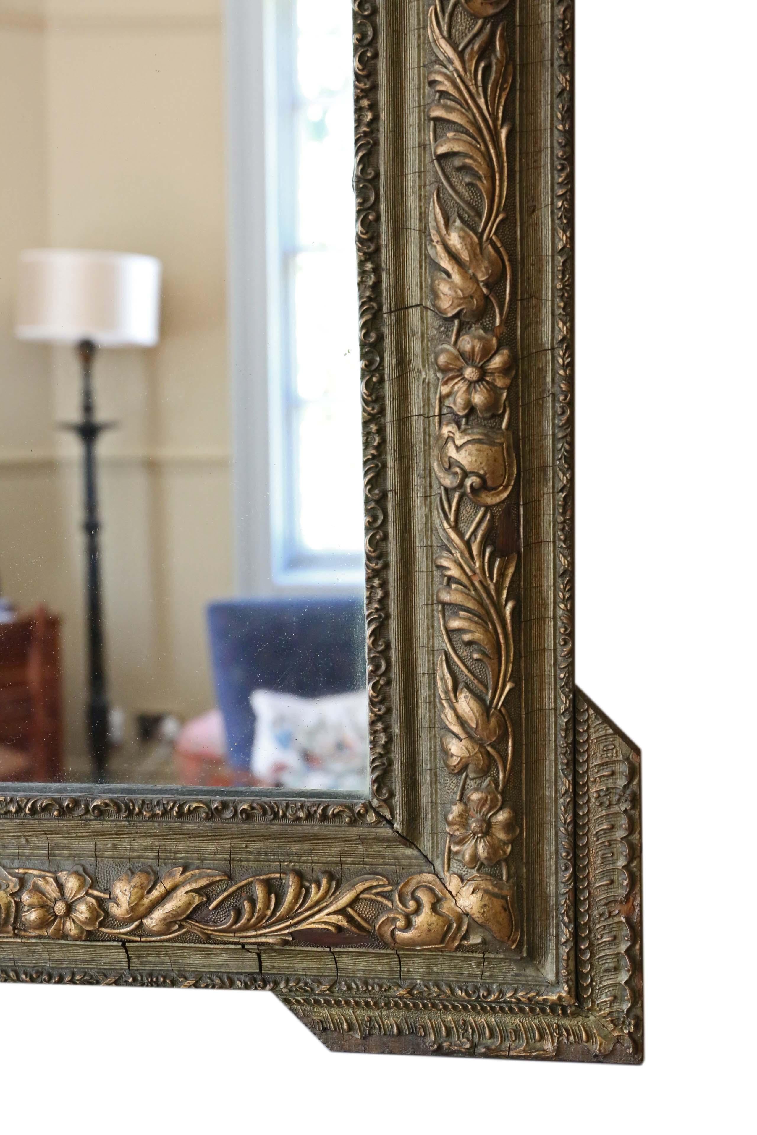Giltwood Antique Large 19th Century Gilt Overmantle or Wall Mirror