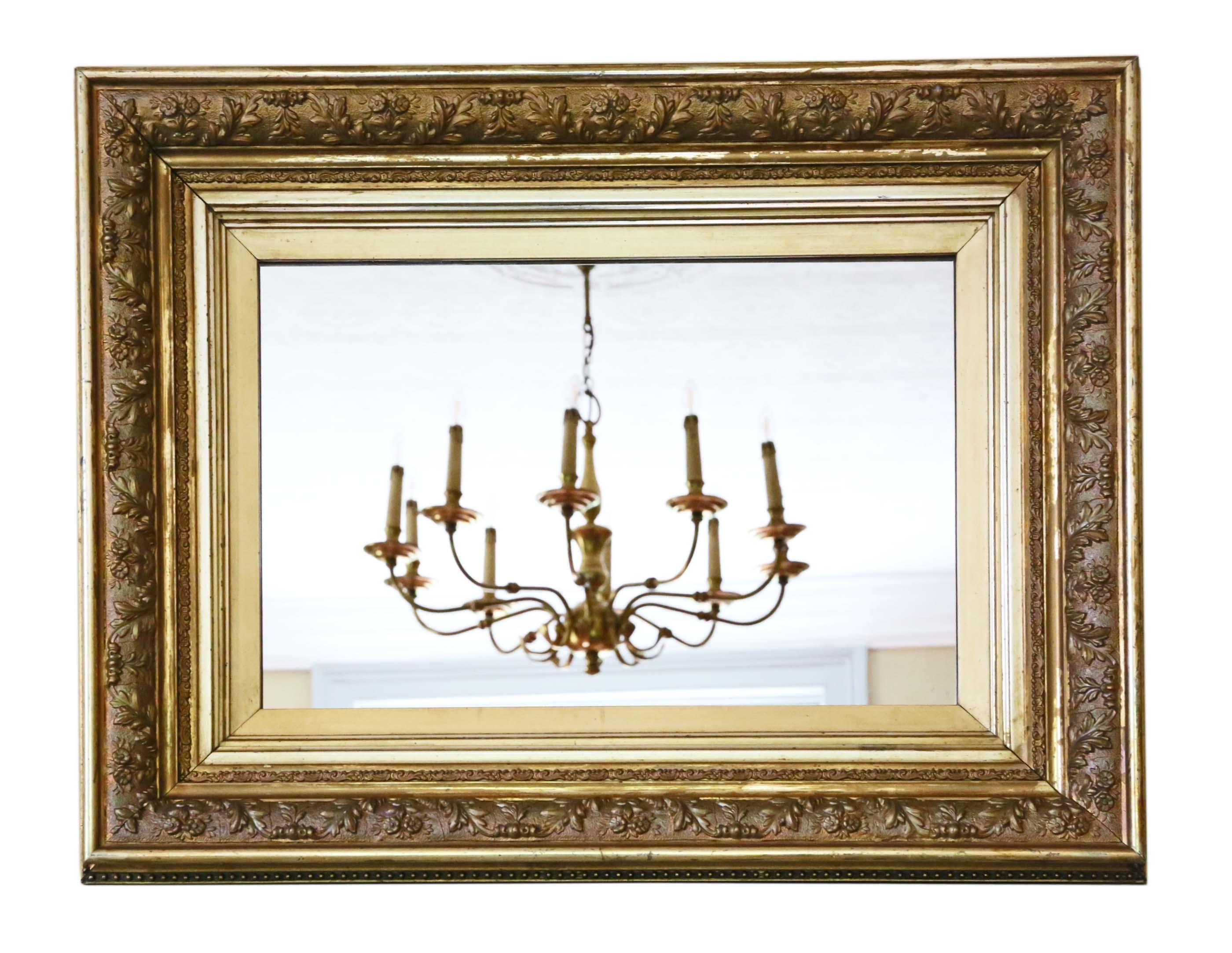 Antique Large 19th Century Gilt Overmantle Wall Mirror For Sale 1