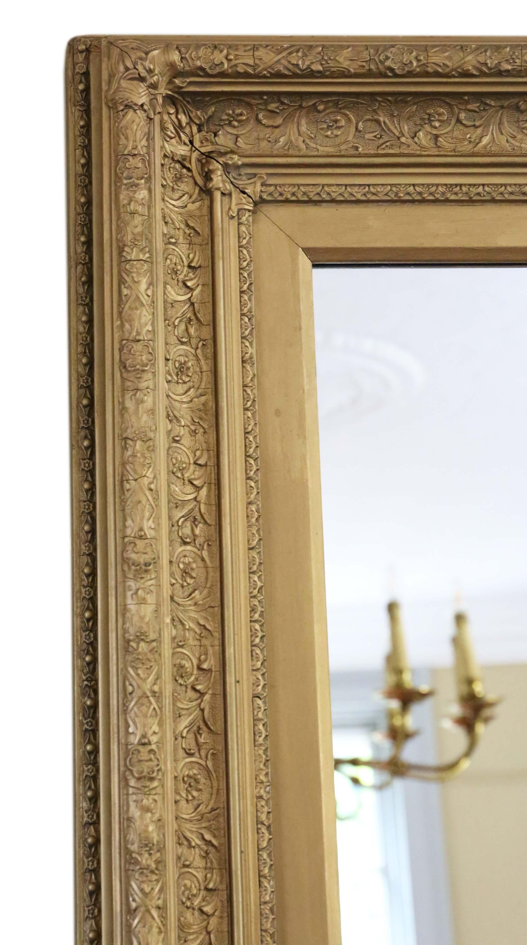 Glass Antique Large 19th Century Gilt Wall Mirror Overmantle For Sale