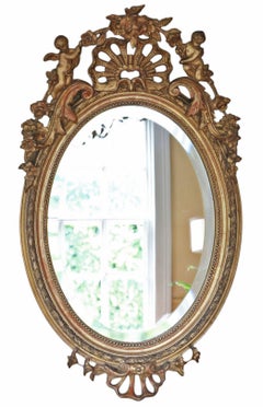 Antique Large 19th Century Oval Gilt Overmantel Wall Mirror – High Quality