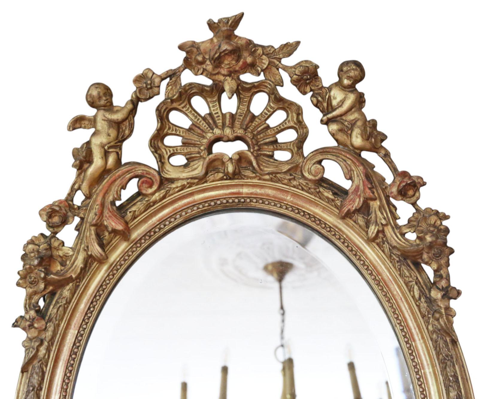 XIXe siècle Antique Grand miroir mural ovale à trumeau doré du 19ème siècle - Haute qualité en vente