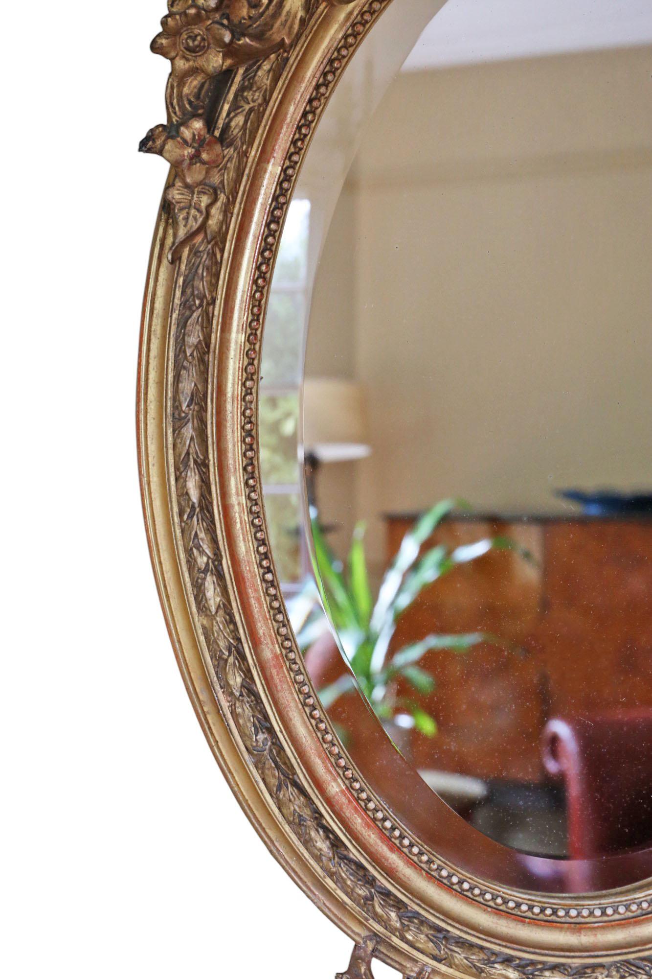 Antique Grand miroir mural ovale à trumeau doré du 19ème siècle - Haute qualité en vente 1