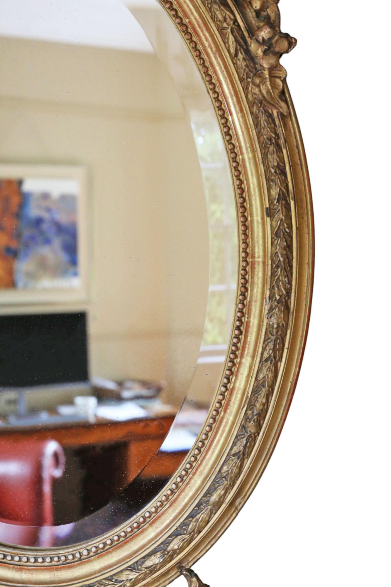 Antique Grand miroir mural ovale à trumeau doré du 19ème siècle - Haute qualité en vente 2