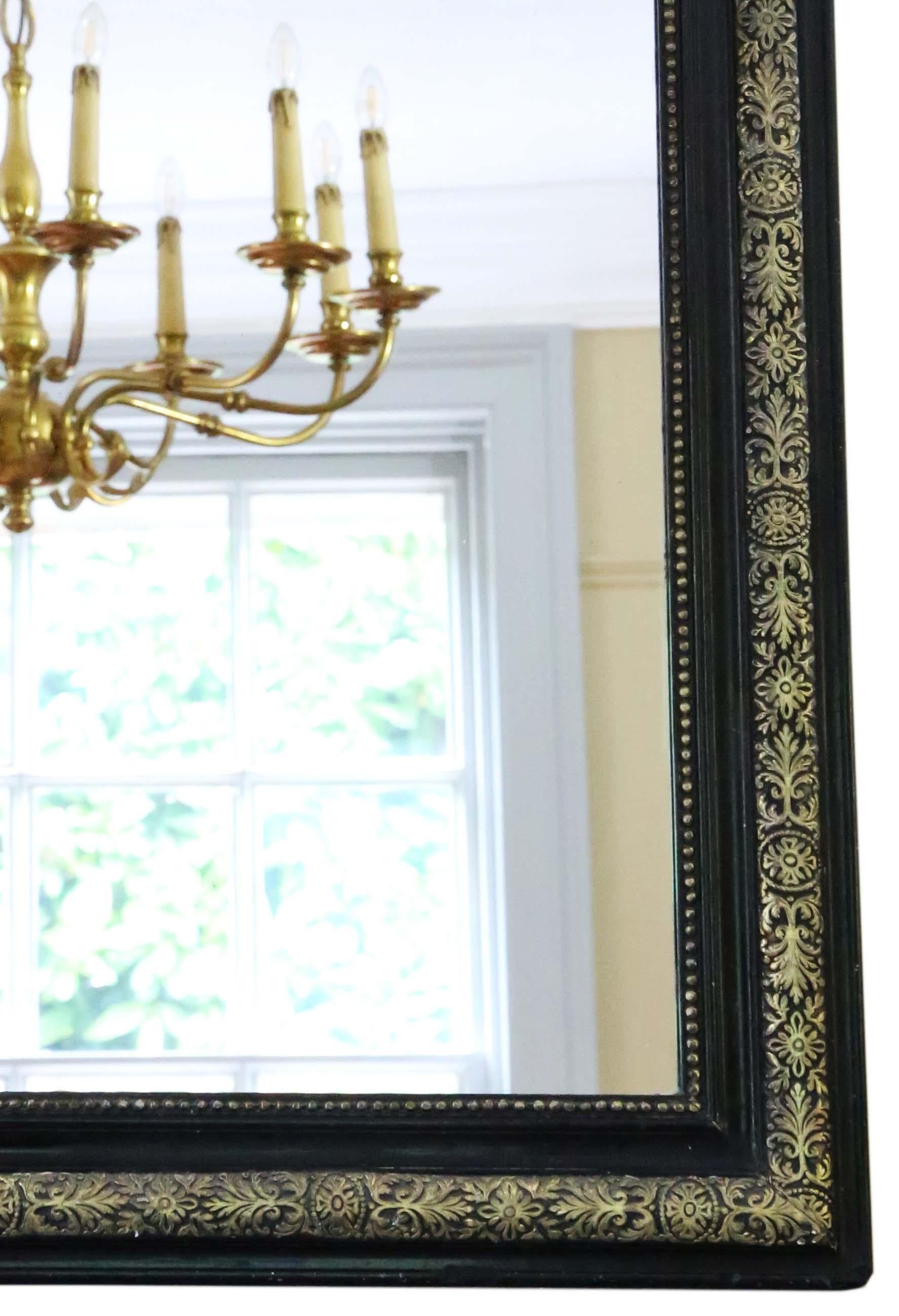  Antique large 19th Century quality ebonised and gilt overmantle wall mirror For Sale 2