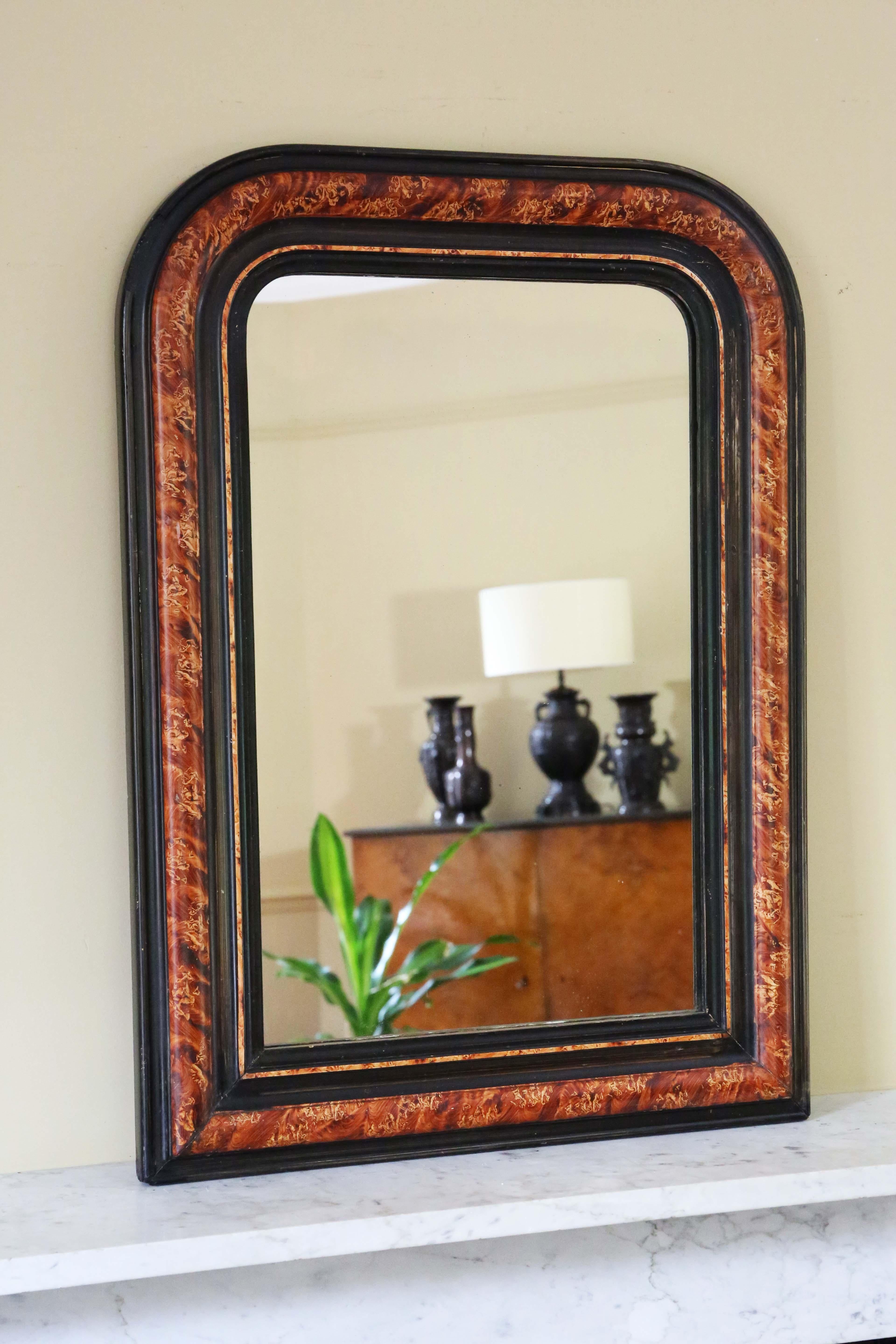  Antique large 19th Century quality faux tortoise shell and ebonised wall mirror For Sale 2