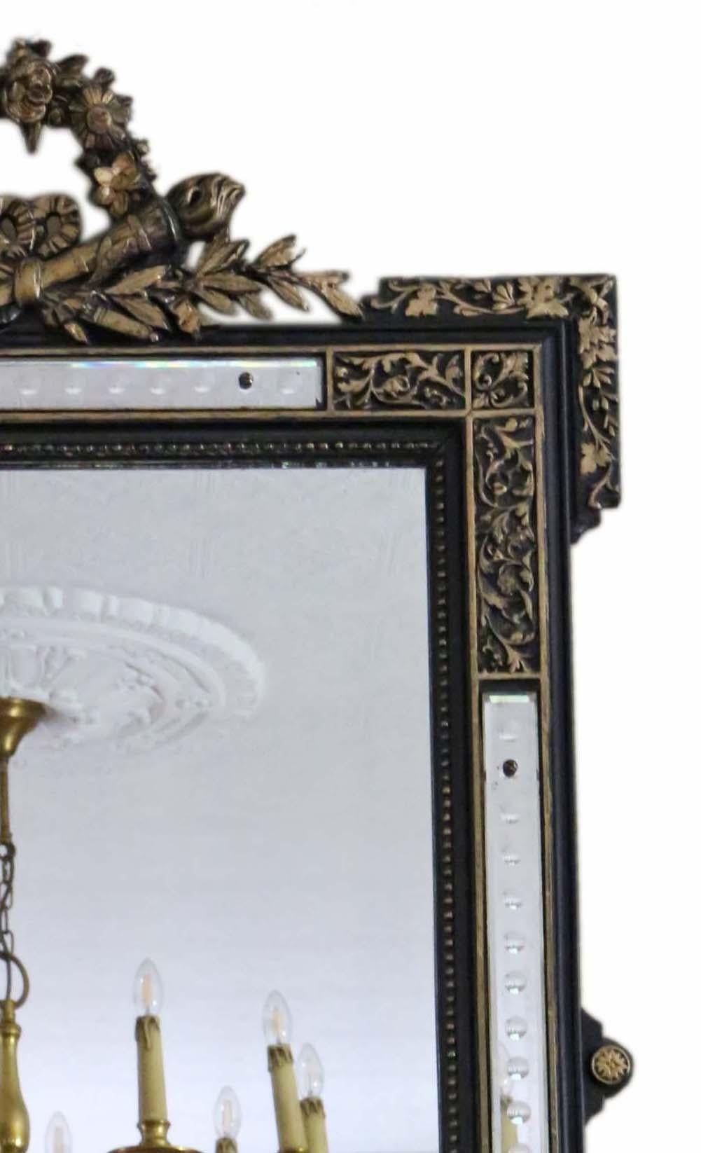 Glass Antique Large 19th Century Quality French Ebonised and Gilt Overmantle Wall Mirr For Sale