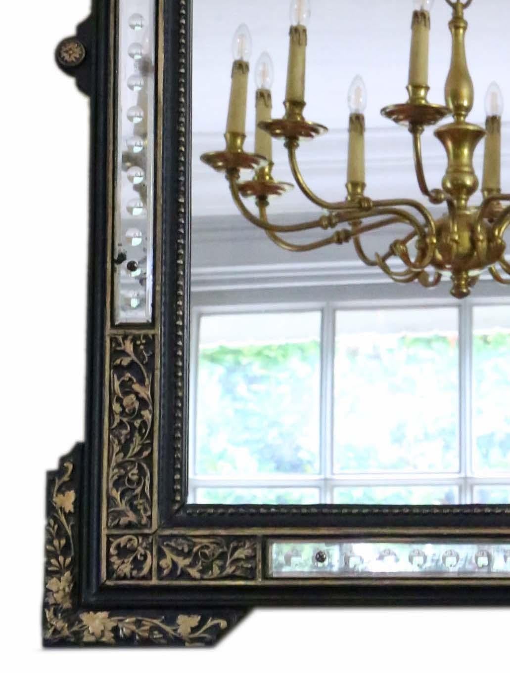 Antique Large 19th Century Quality French Ebonised and Gilt Overmantle Wall Mirr For Sale 2