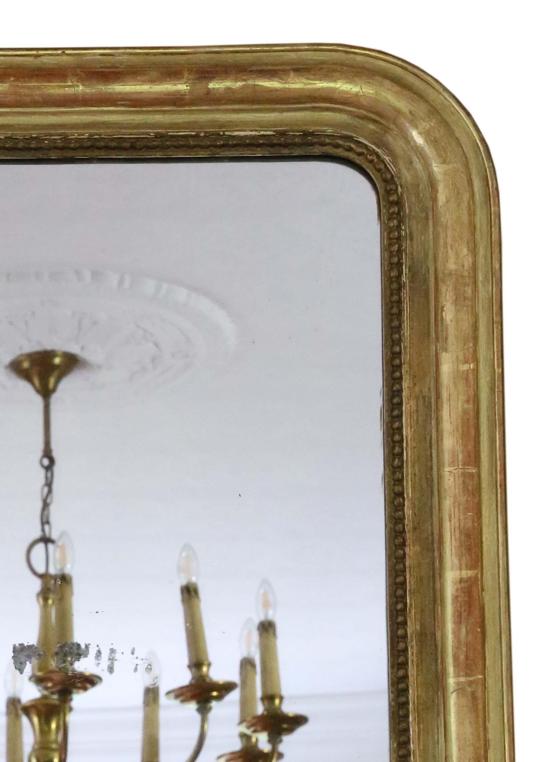 Glass Antique large 19th Century quality gilt overmantle or wall mirror For Sale