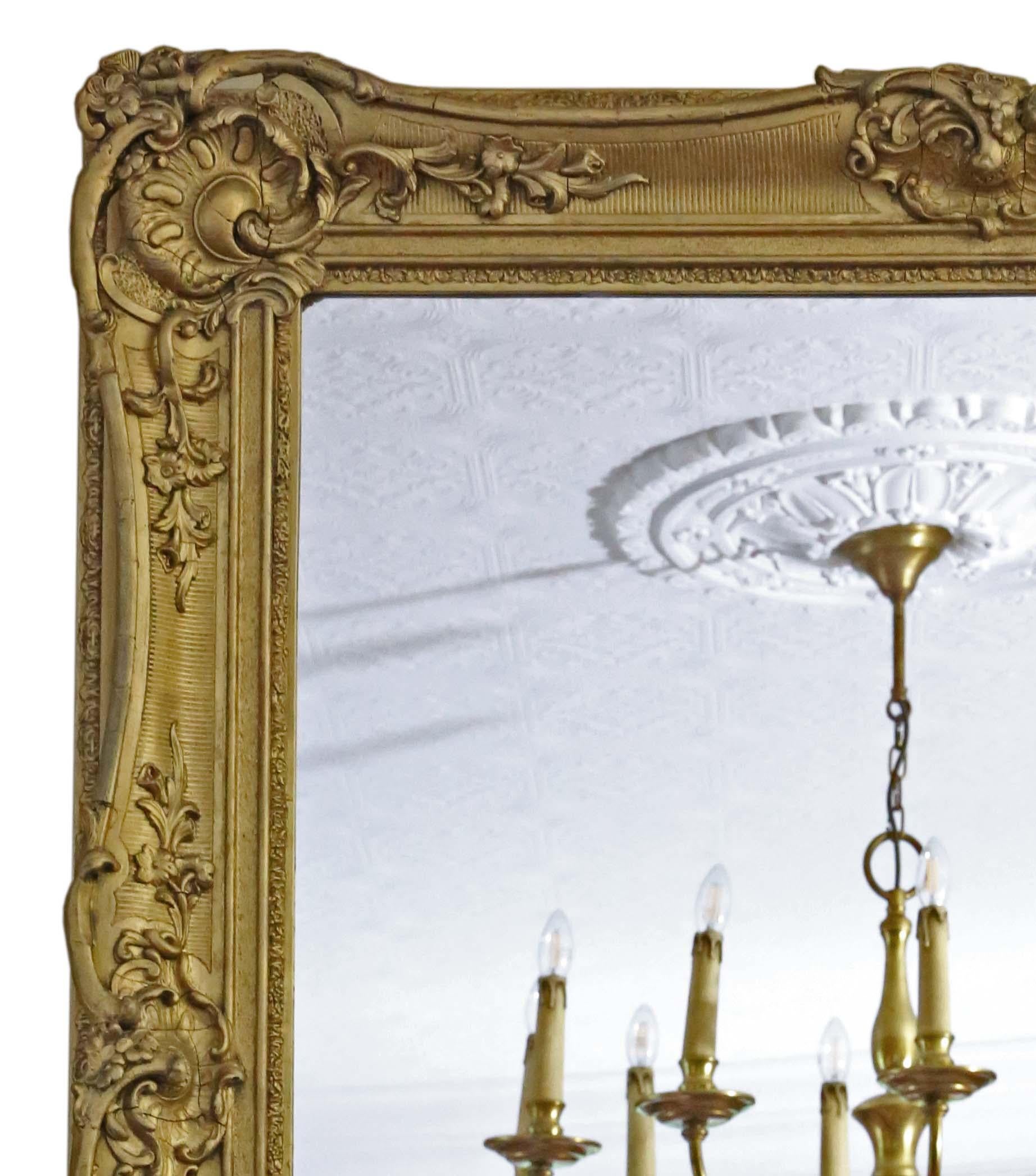  Antique large 19th Century quality gilt overmantle wall mirror In Good Condition For Sale In Wisbech, Cambridgeshire