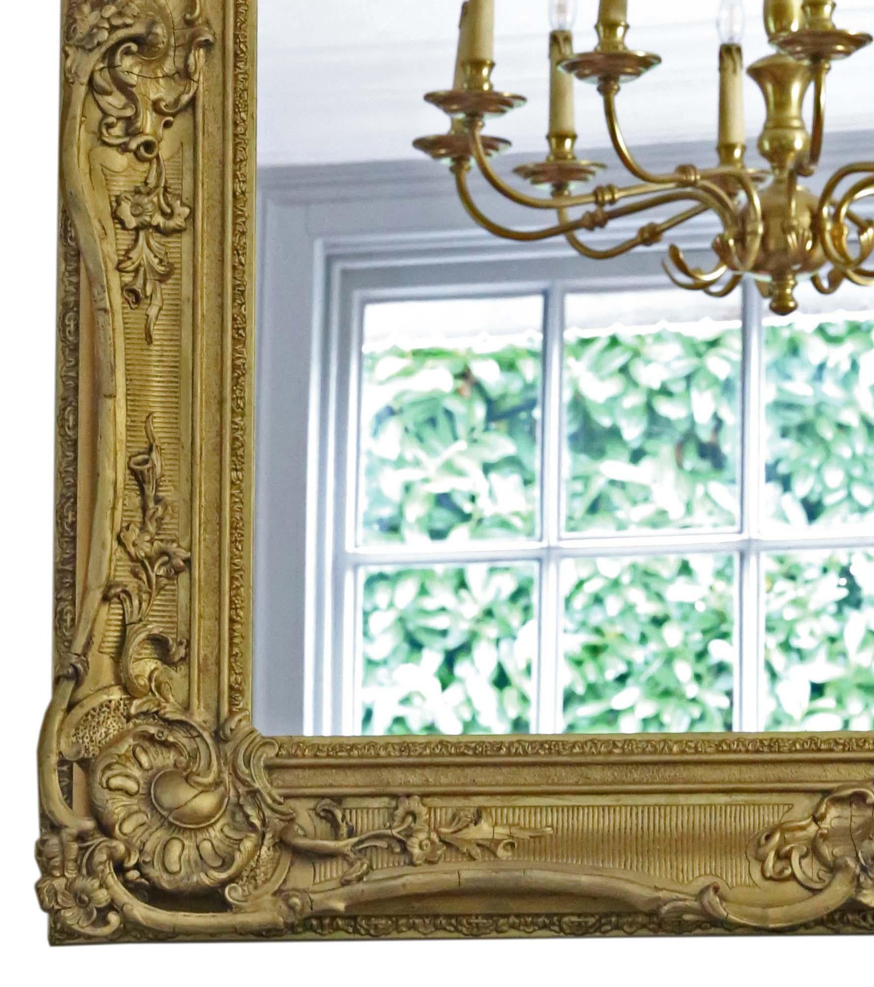  Antique large 19th Century quality gilt overmantle wall mirror For Sale 2