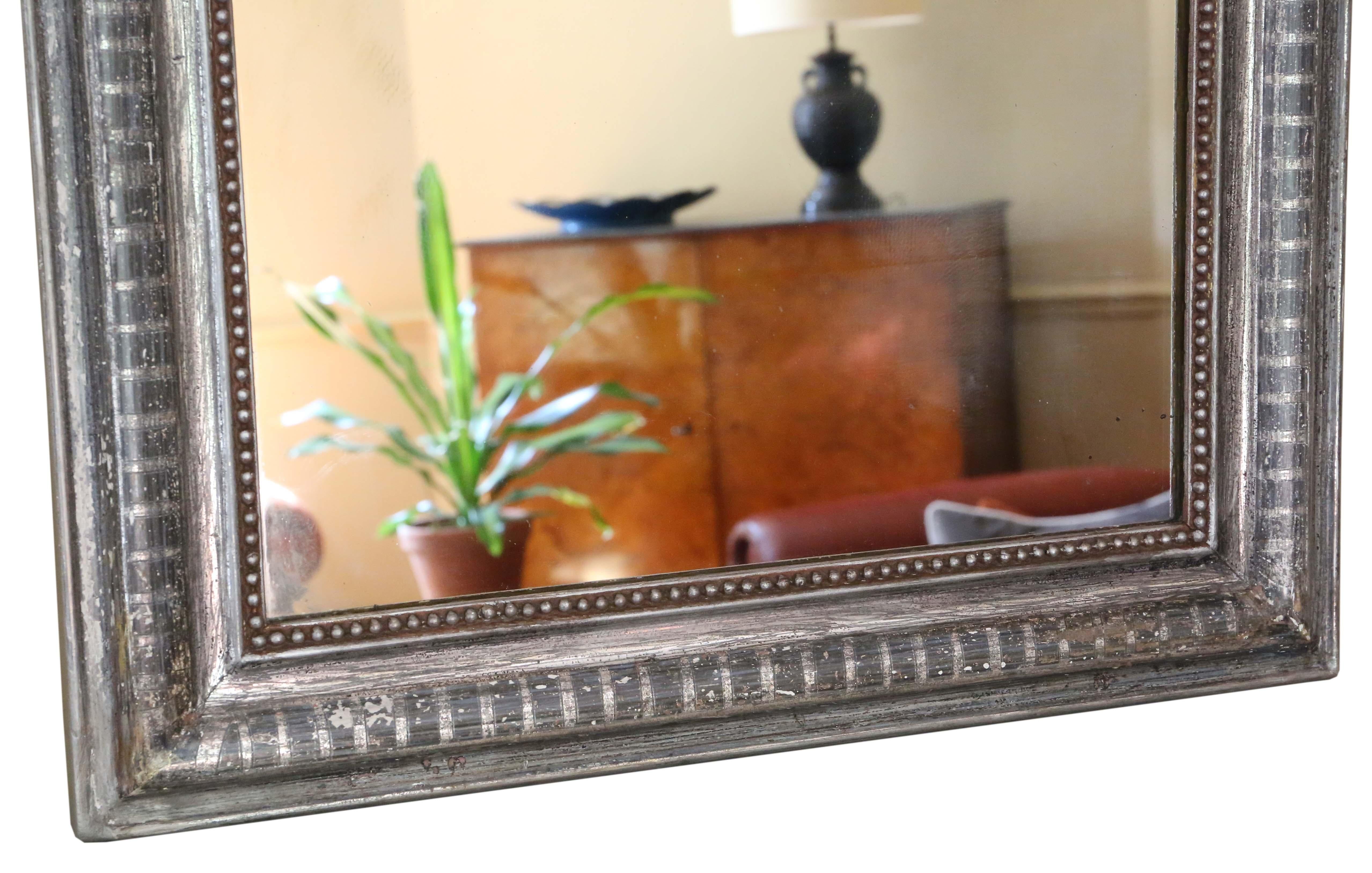 Espejo de pared antiguo grande dorado de plata del siglo XIX - Calidad Vidrio en venta