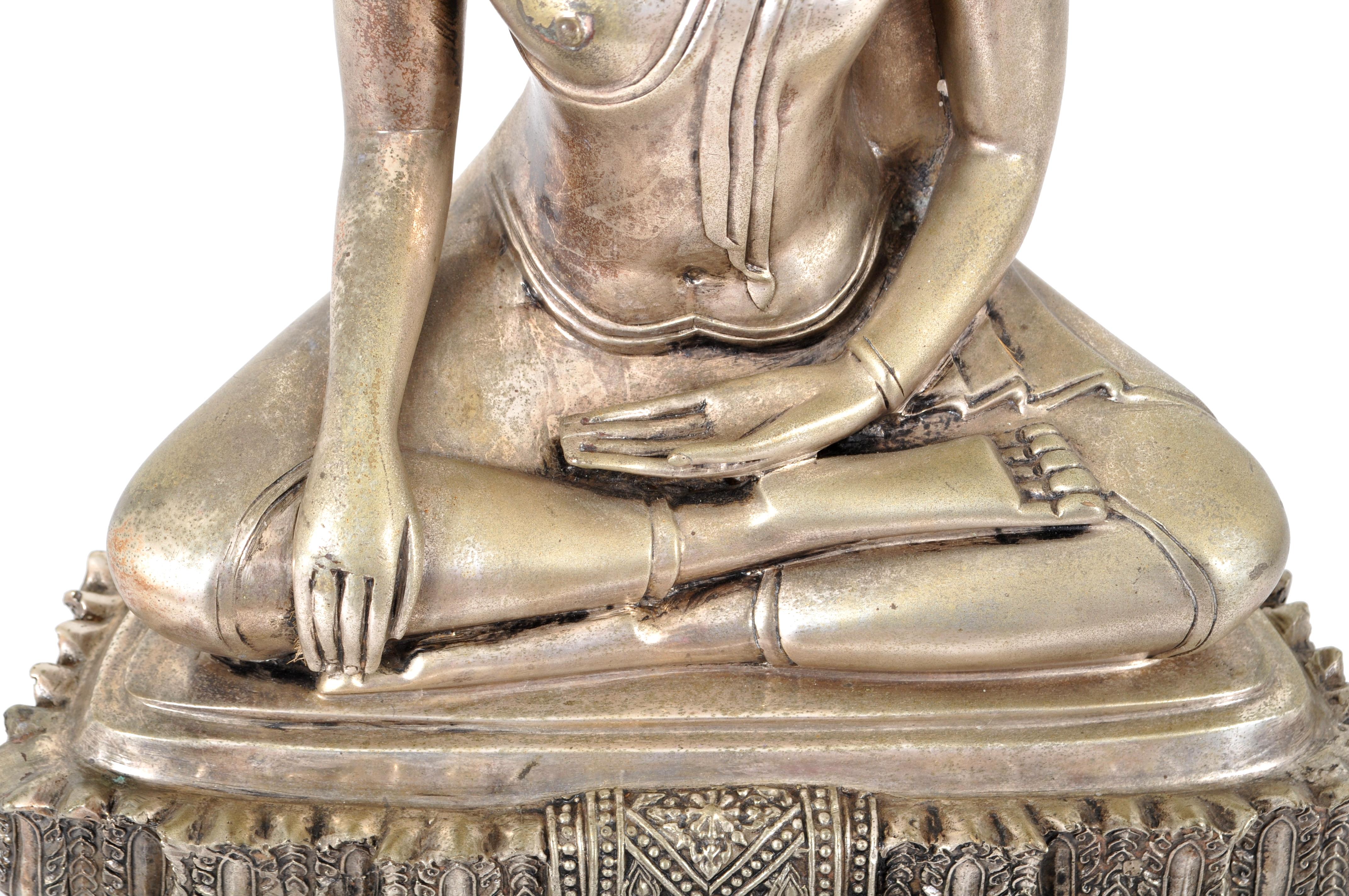 Antique Large Tibetan Silver Gilt Bronze Buddha Statue Sculpture 5