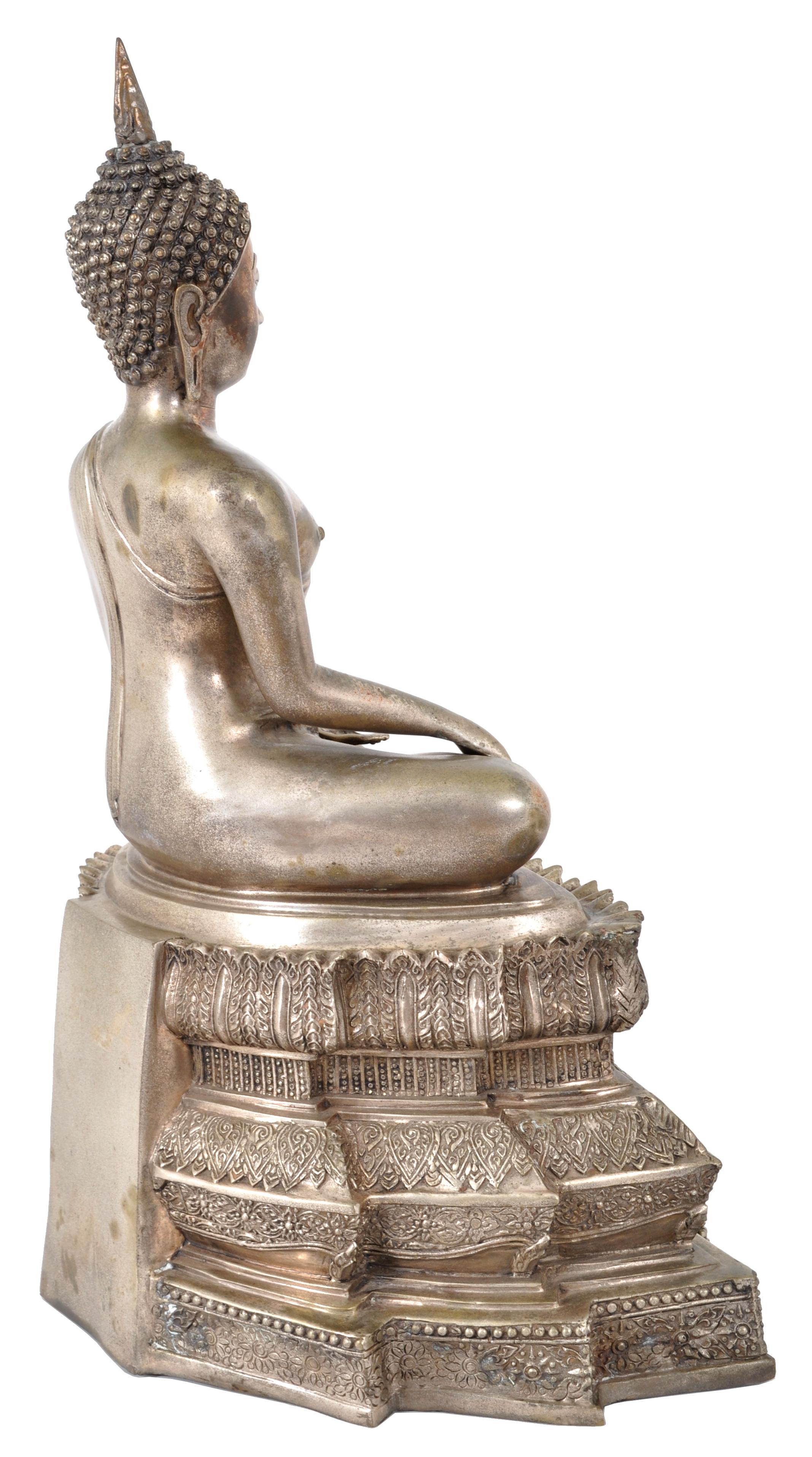 Silvered Antique Large Tibetan Silver Gilt Bronze Buddha Statue Sculpture