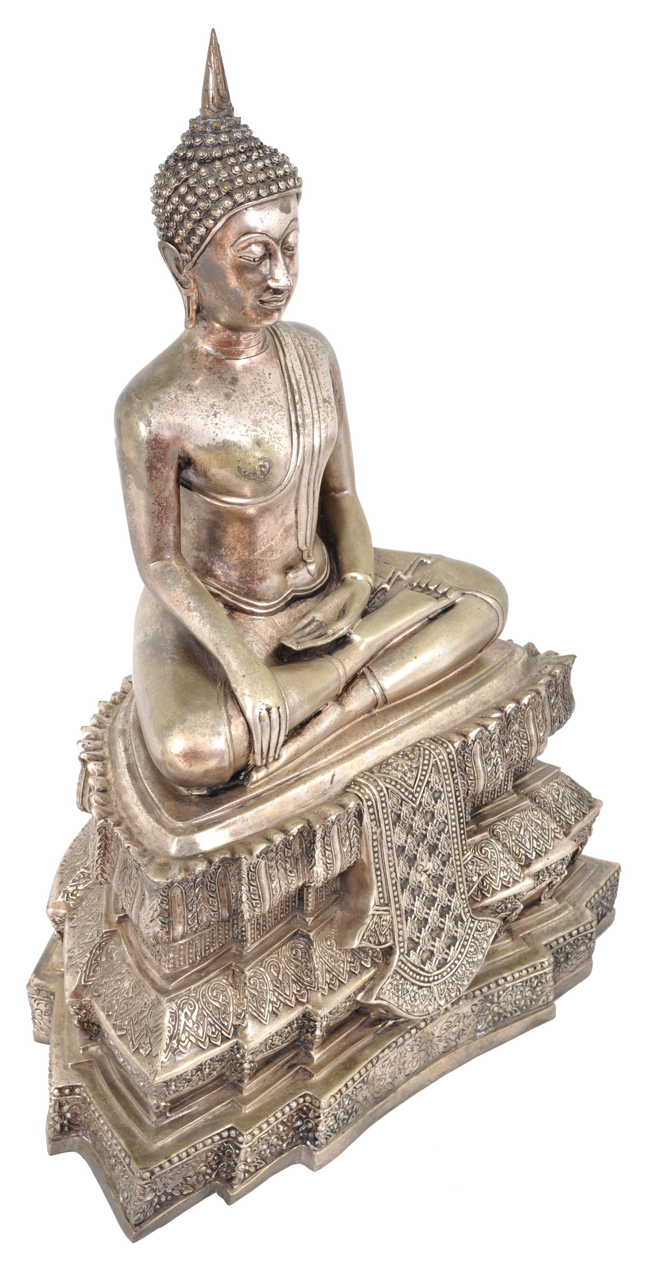 Antique Large Tibetan Silver Gilt Bronze Buddha Statue Sculpture In Good Condition In Portland, OR