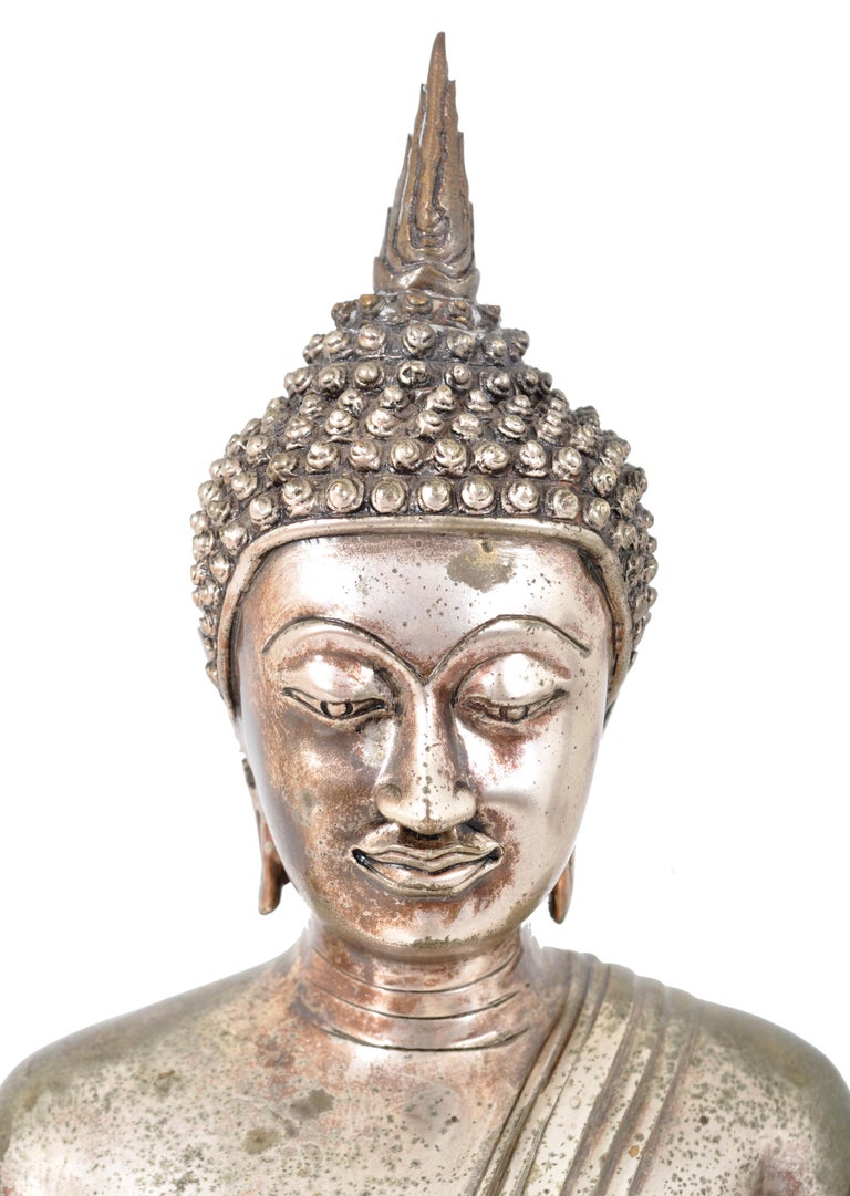 Antique Large Tibetan Silver Gilt Bronze Buddha Statue Sculpture at