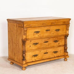 Antique Large 3 Drawer Pine Chest of Drawers with Half Column Details