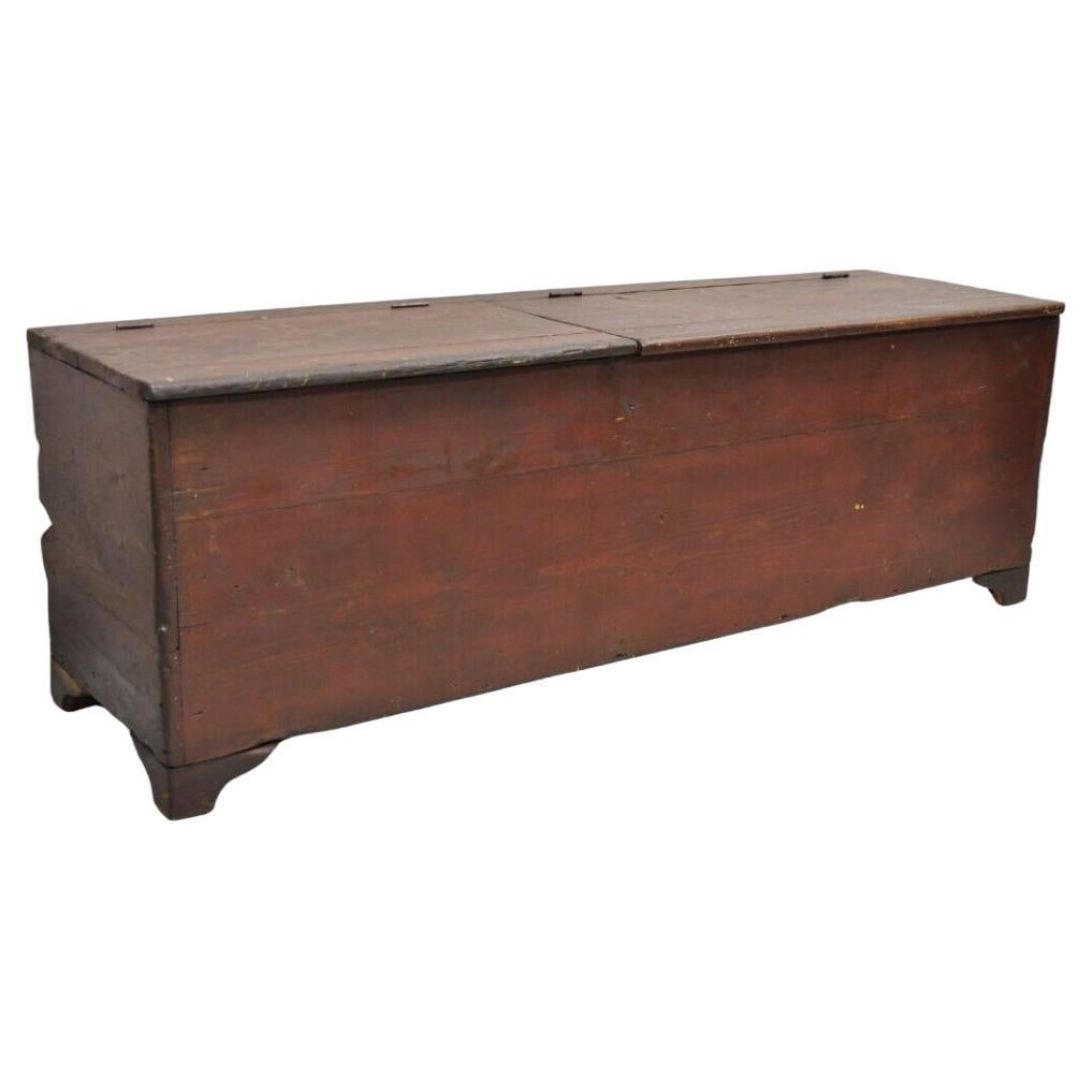 Antique Large 64" Double Storage Pine Wood Primitive Country Blanket Chest Trunk For Sale