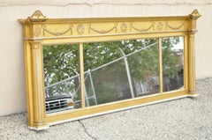 Antique Large 83" Victorian Gold Giltwood Figural Triple Overmantle Mirror