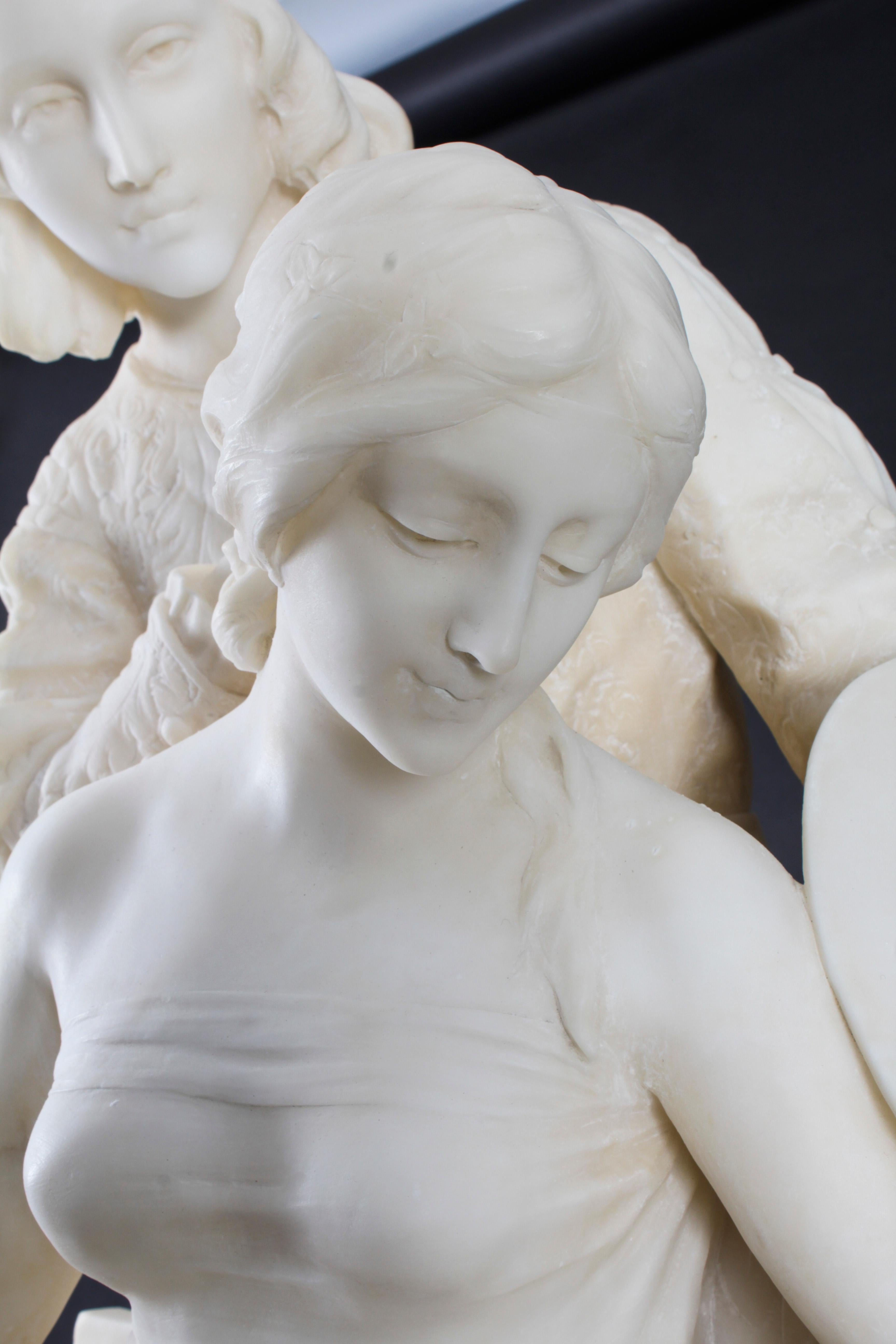 Italian Antique Large Alabaster Sculpture P. Emilio Fiaschi 19th Century For Sale