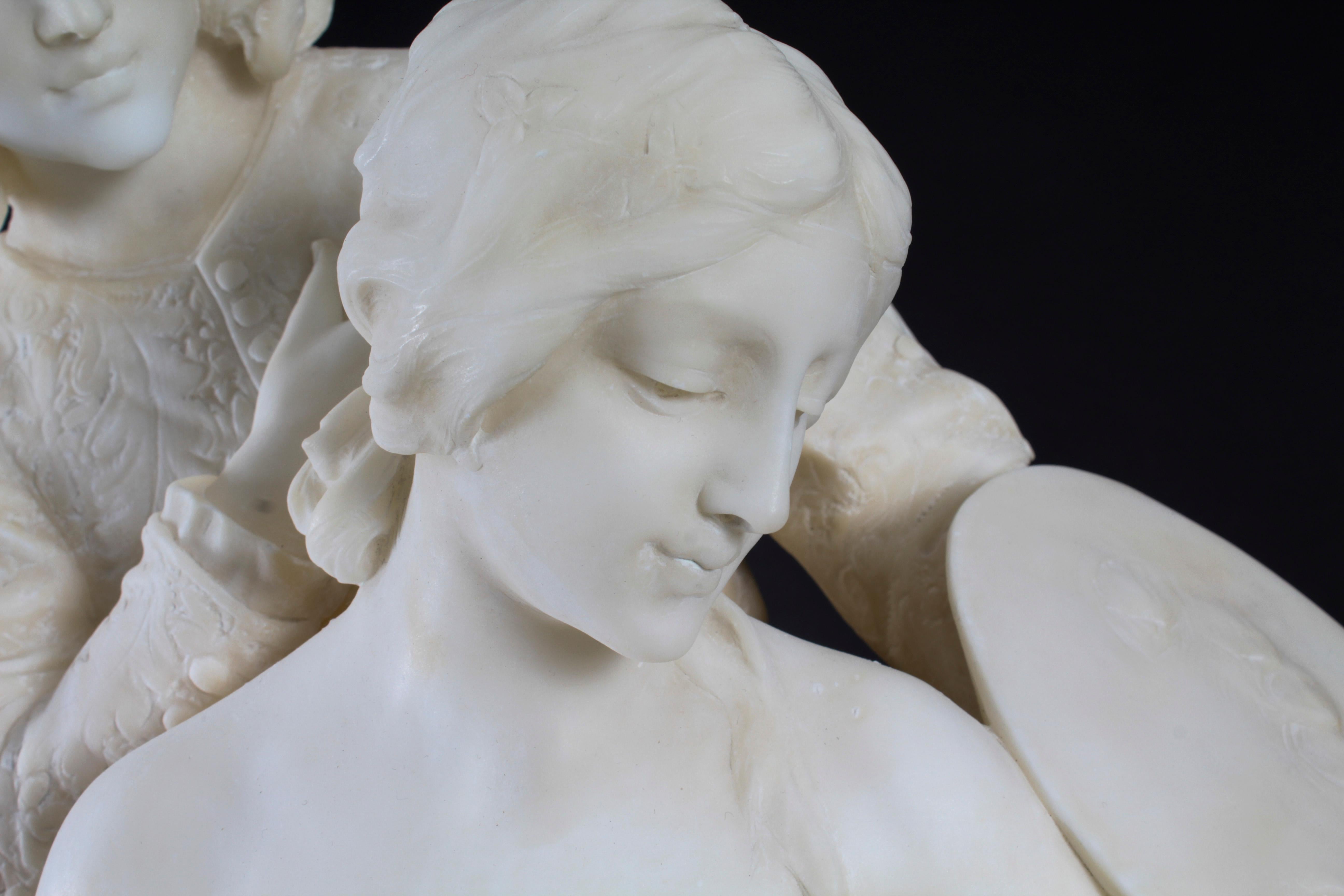 Fin du XIXe siècle Grande sculpture ancienne en albâtre P. Emilio Fiaschi 19ème siècle en vente