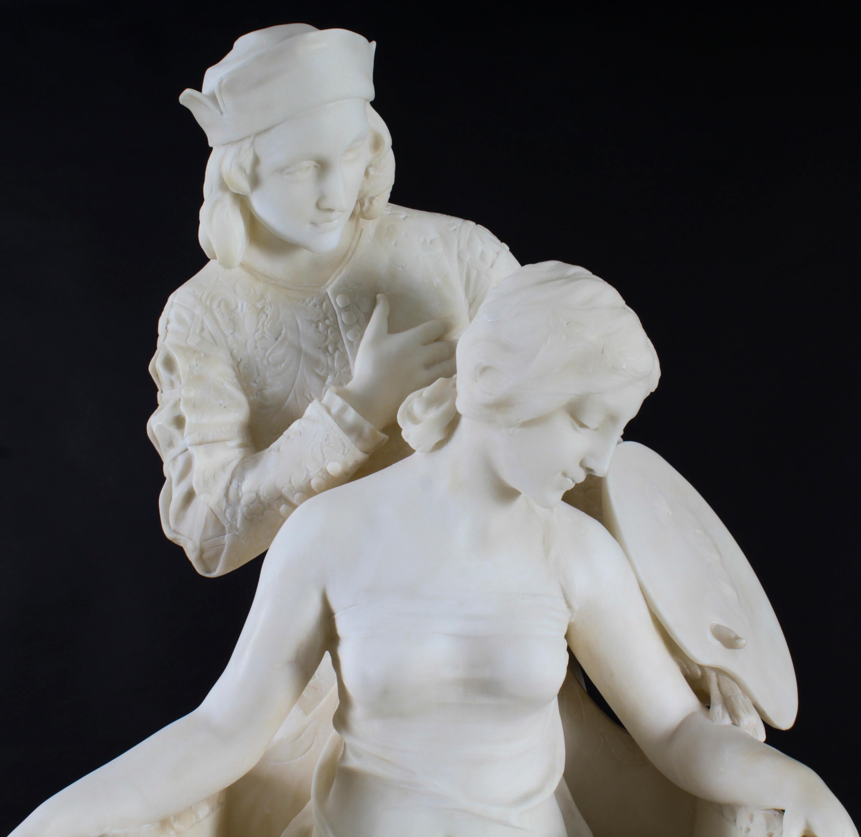 Albâtre Grande sculpture ancienne en albâtre P. Emilio Fiaschi 19ème siècle en vente