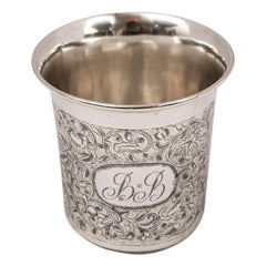 Antiker großer 84 Silberner, russischer, gravierter Niello Kiddush-Becher, Becher mit Gravur, Moskau 1888