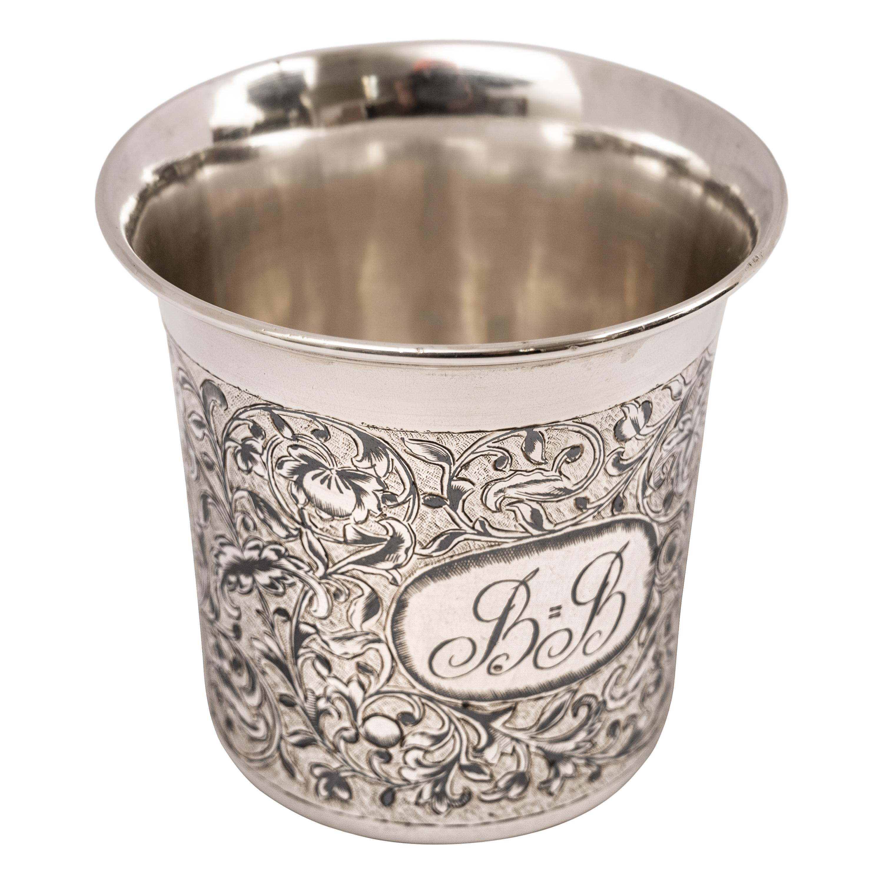 Victorian Antique Large 84 Silver Russian Engraved Niello Kiddush Cup Beaker Moscow 1888 For Sale