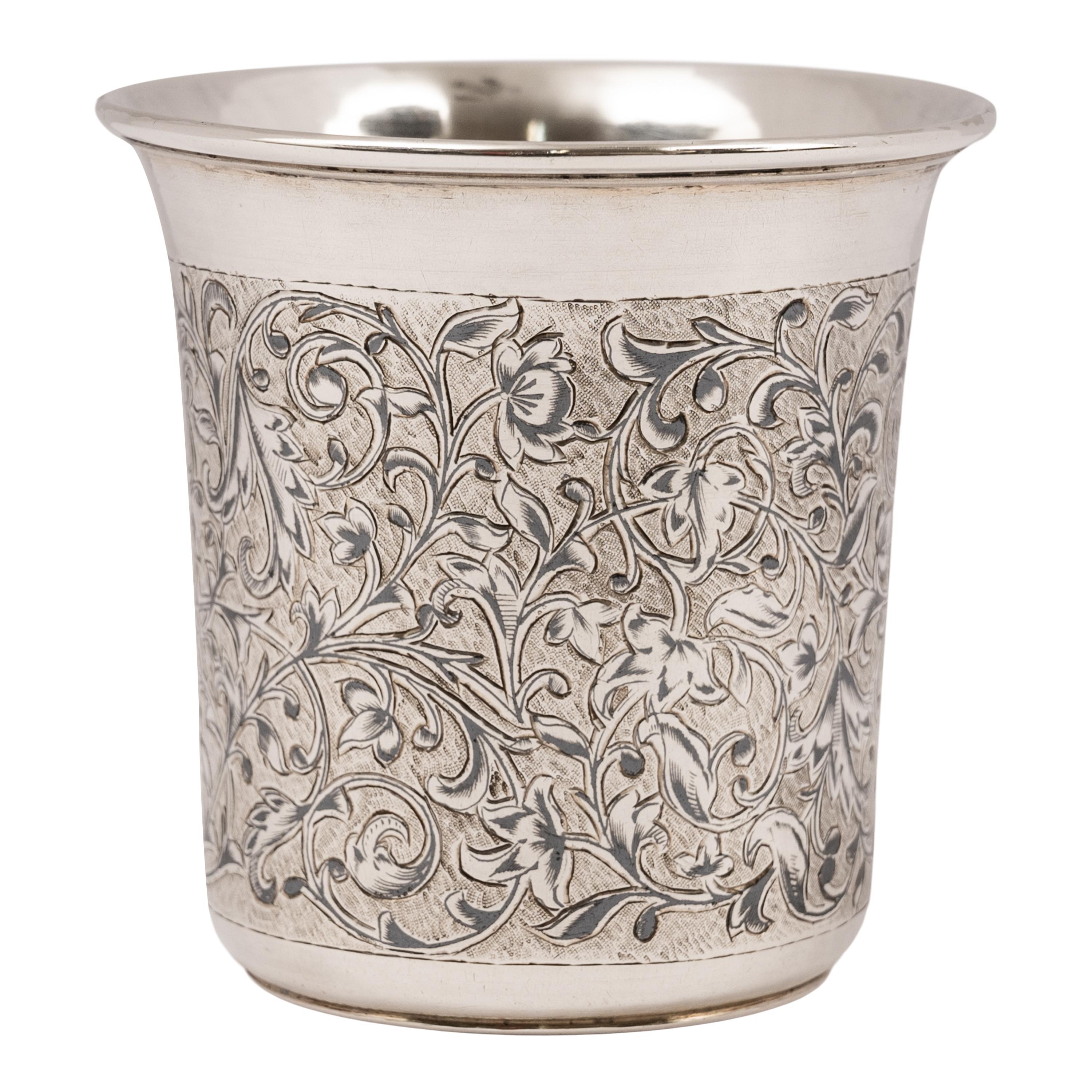 Antique Large 84 Silver Russian Engraved Niello Kiddush Cup Beaker Moscow 1888 Bon état - En vente à Portland, OR