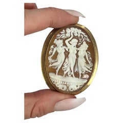 Antique Large 9ct Gold, 1920s Three Graces Shell Cameo Portrait Brooch