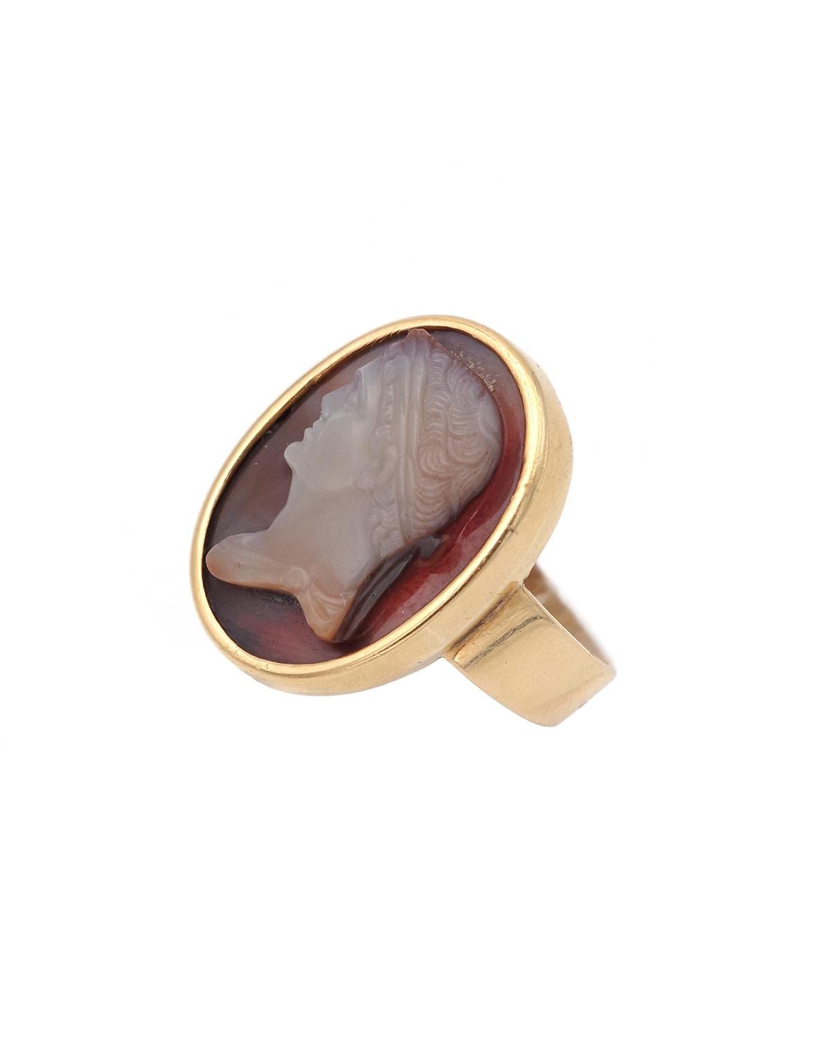 Bague ancienne en or 18k avec camée empereur en agate, Bague camée Signet en vente 3