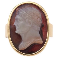 Antique large agate Emperor cameo ring in 18k gold, Signet cameo ring Antique large agate Emperor cameo ring in 18k gold, Signet cameo ring