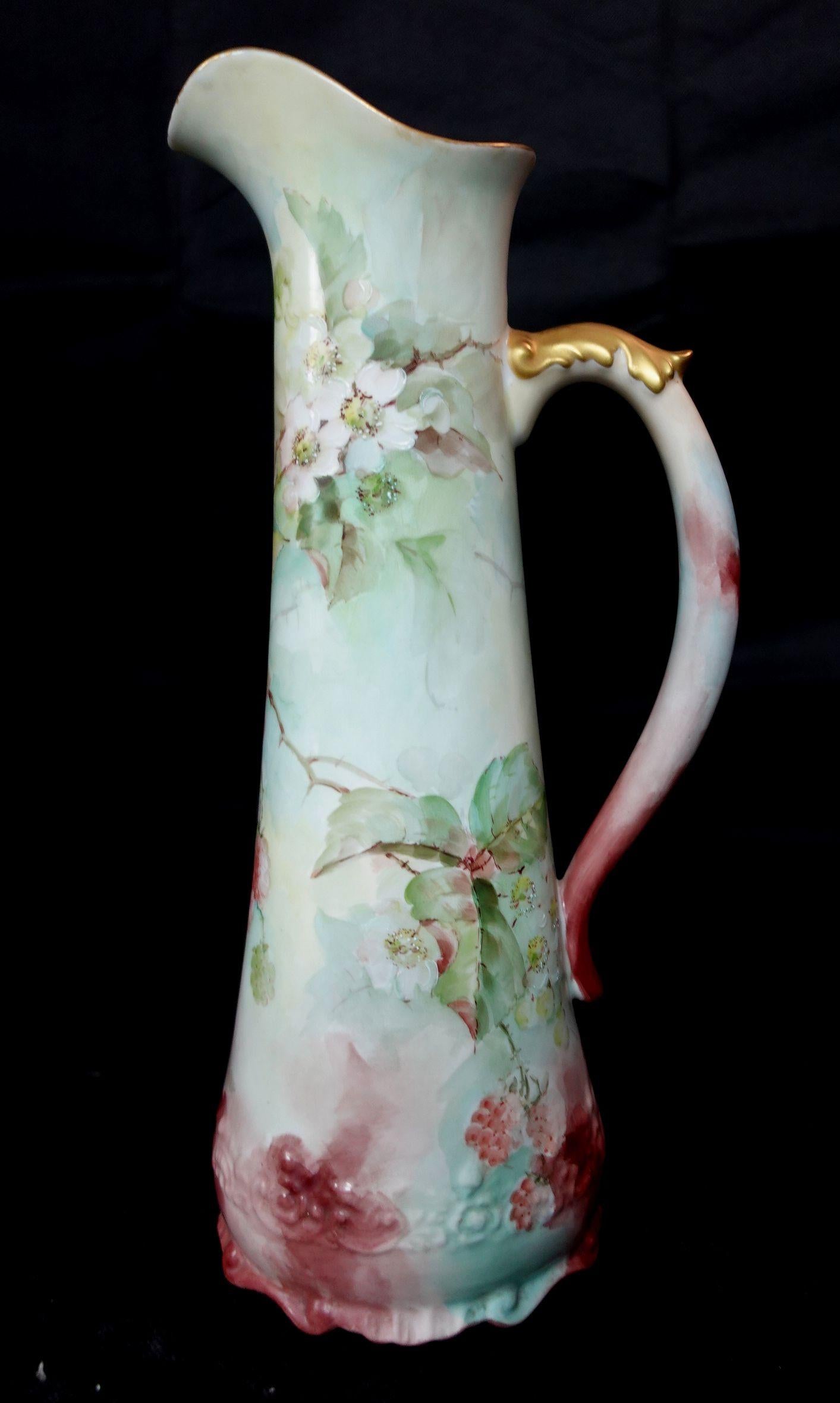 Antique Large AK French Floral Tankard Francés en venta