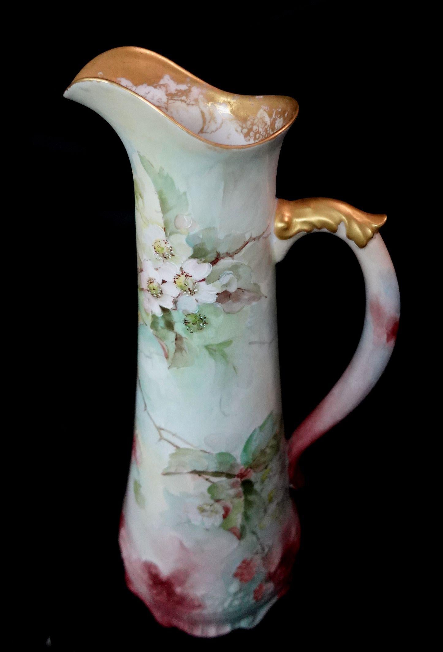 Antique Large AK French Floral Tankard Hecho a mano en venta