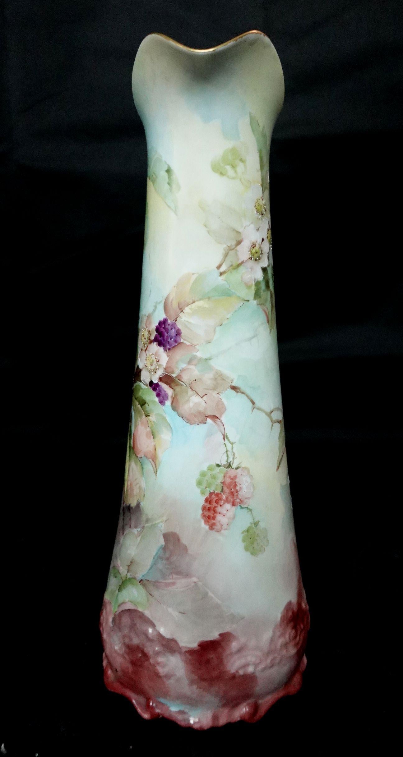 Antique Large AK French Floral Tankard siglo XIX en venta