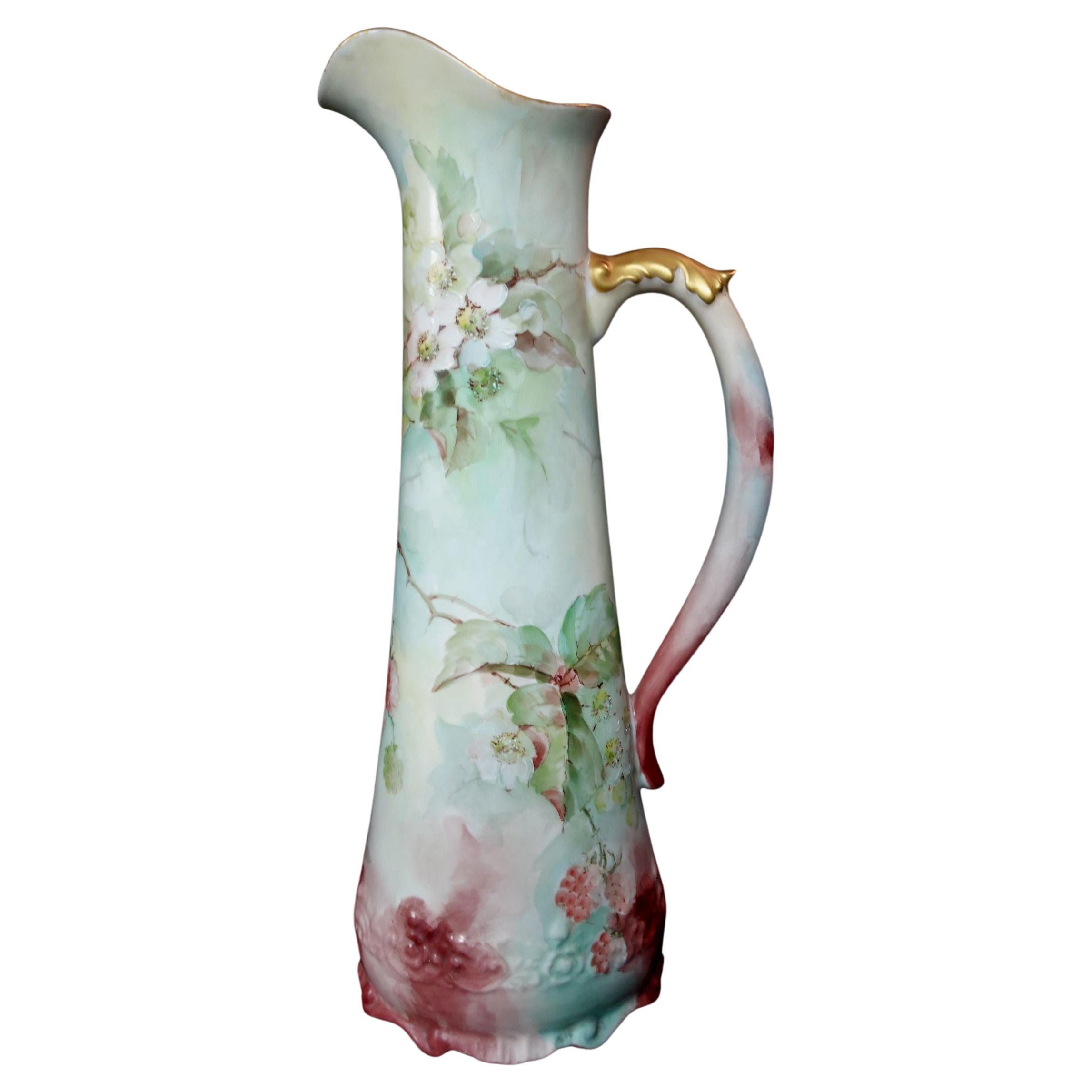 Antique Large AK French Floral Tankard en venta