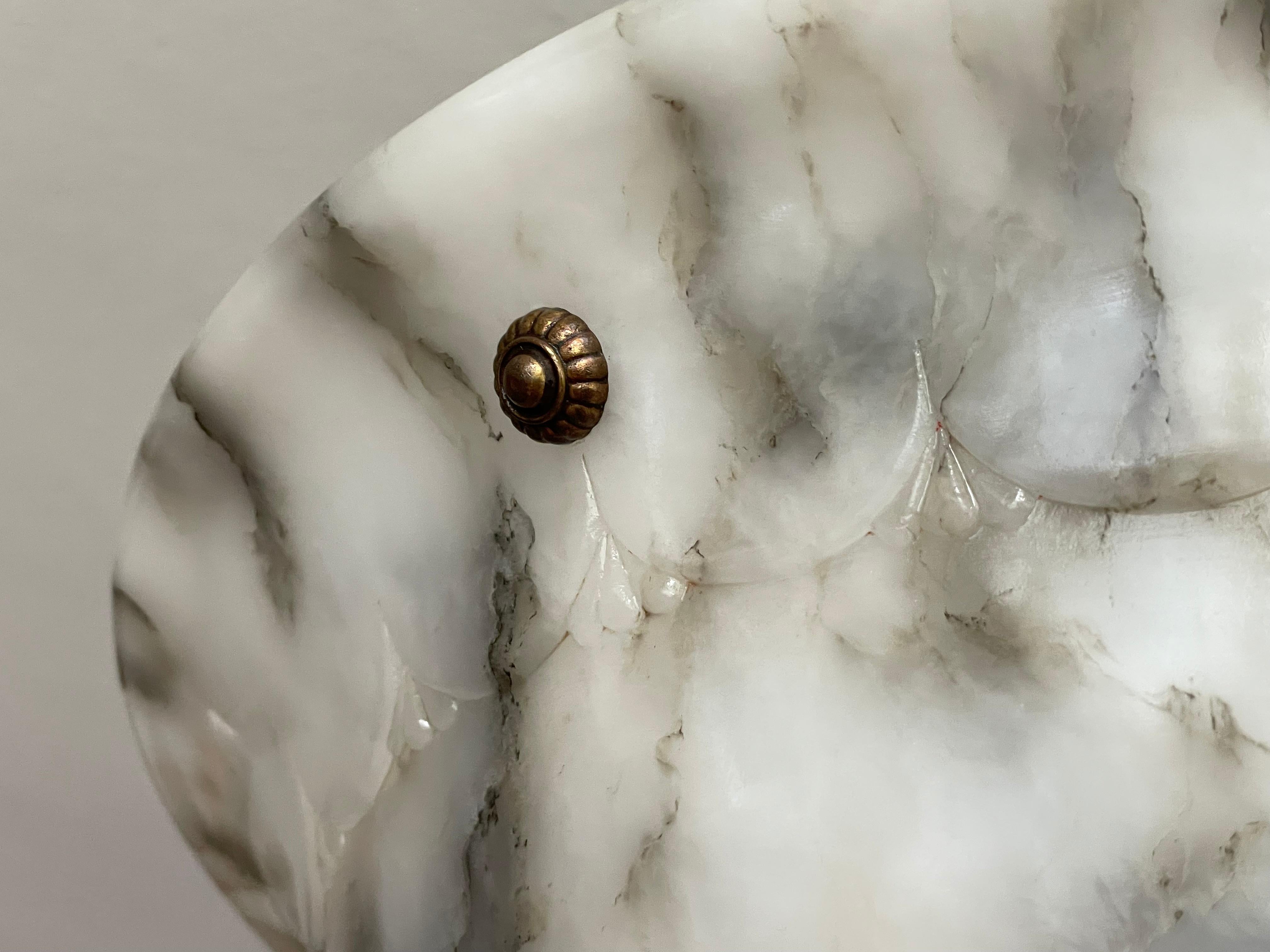 Antique Large Alabaster & Black Veins Pendant Chandelier w. Mint Shade & Canopy 1