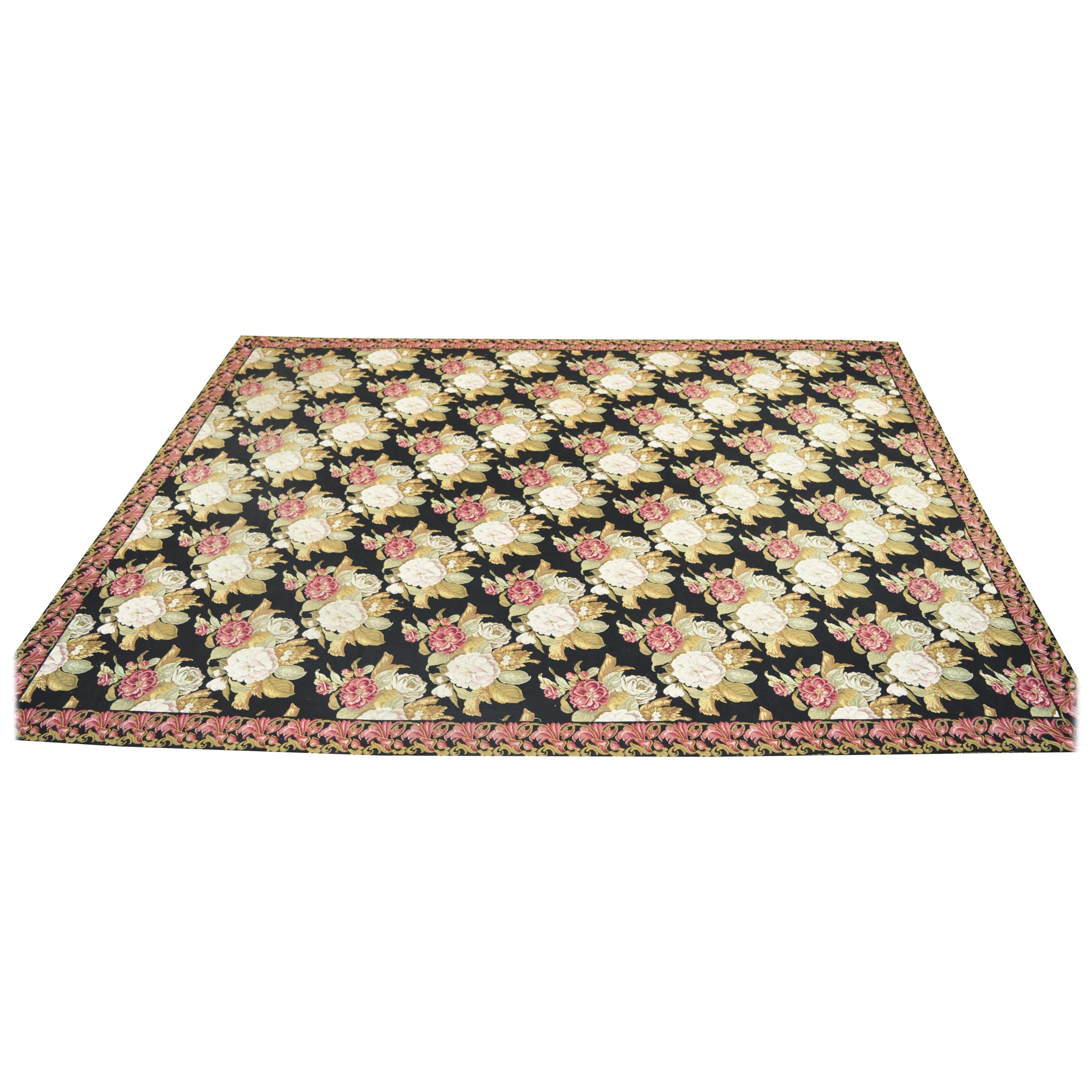 Antique Large American Art Nouveau Floral Hand Hooked Wool Rug Carpet For Sale