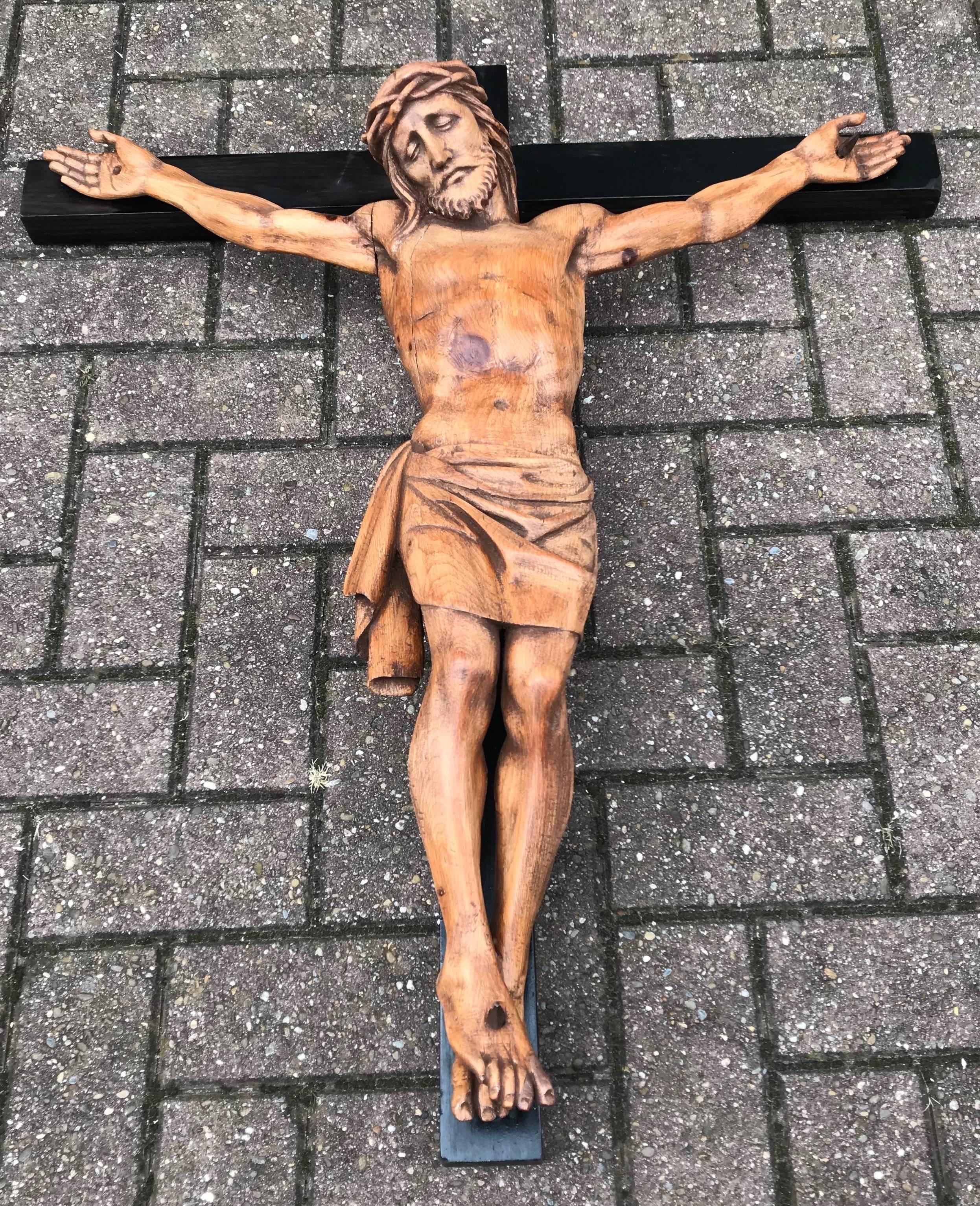Large size sculpture and an impressive religious work of art.

Looking at Christ suffering like this, the crucifix (in our view) is a symbol of what 'telling people the truth' can lead to. 'The truth does not have many friends' is something I once