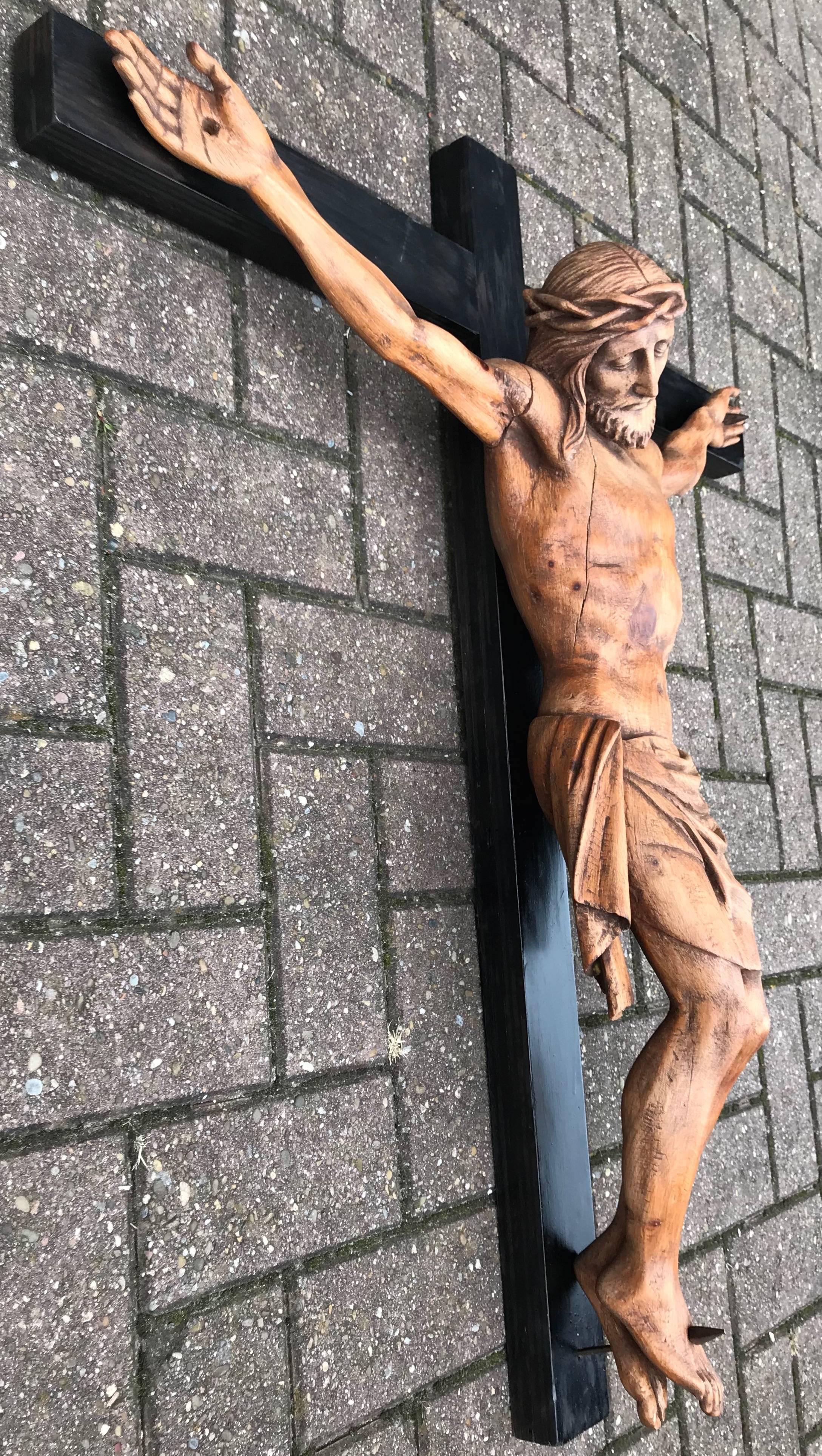 Gothic Antique, Large and Hand-Carved French Wall Crucifix / Jesus Christ on the Cross