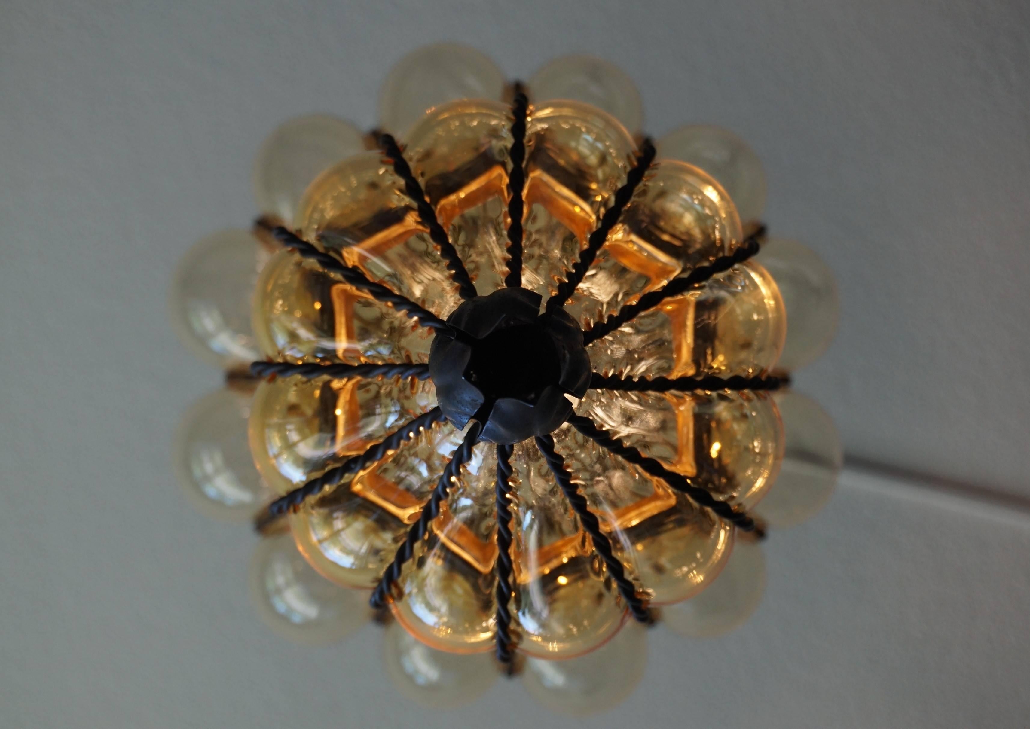20th Century Antique Large and Rare Venetian Mouth Blown Glass in Metal Frame Pendant Light
