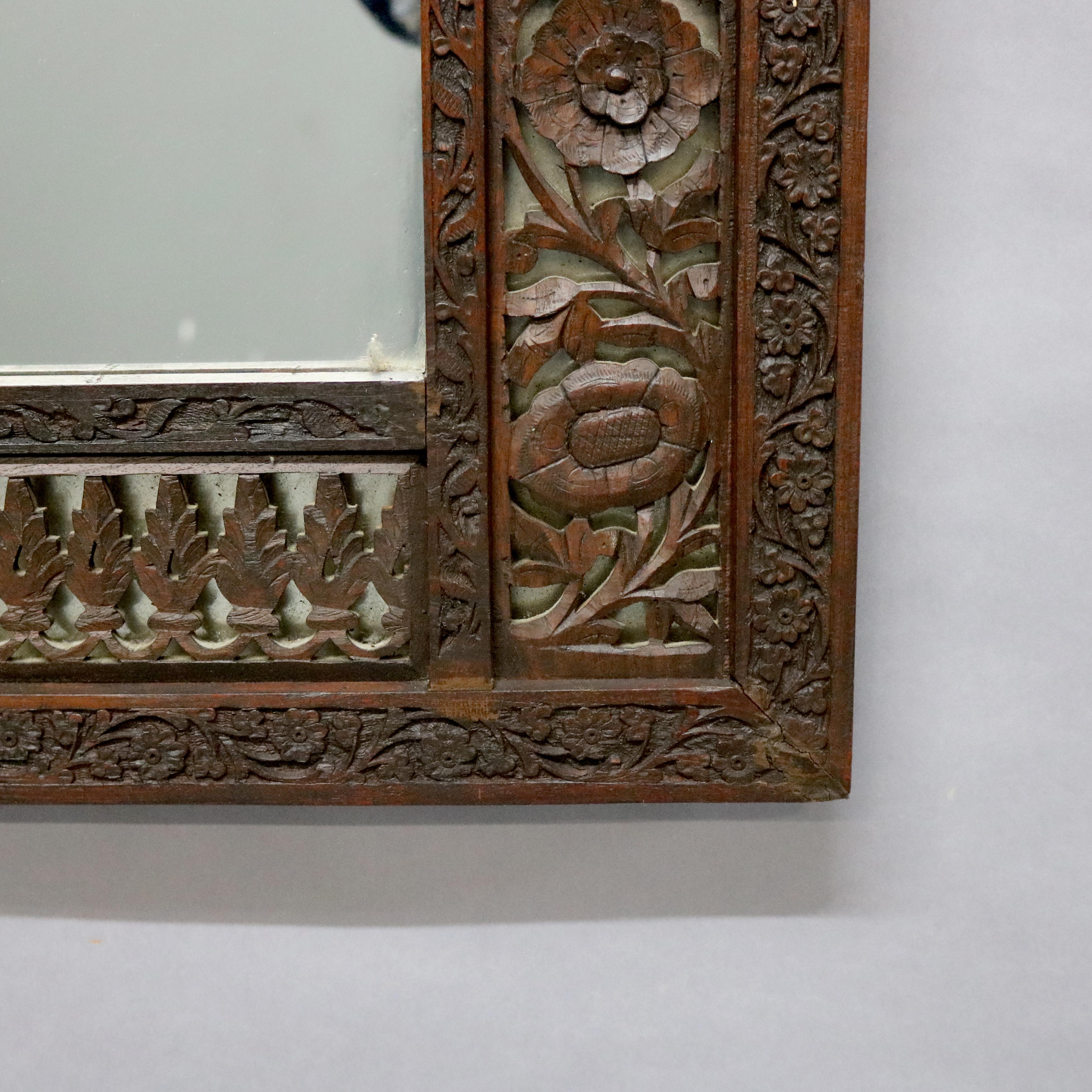 Antique Large Anglo-Indian Reticulated & Carved Teakwood Wall Mirror, circa 1930 4