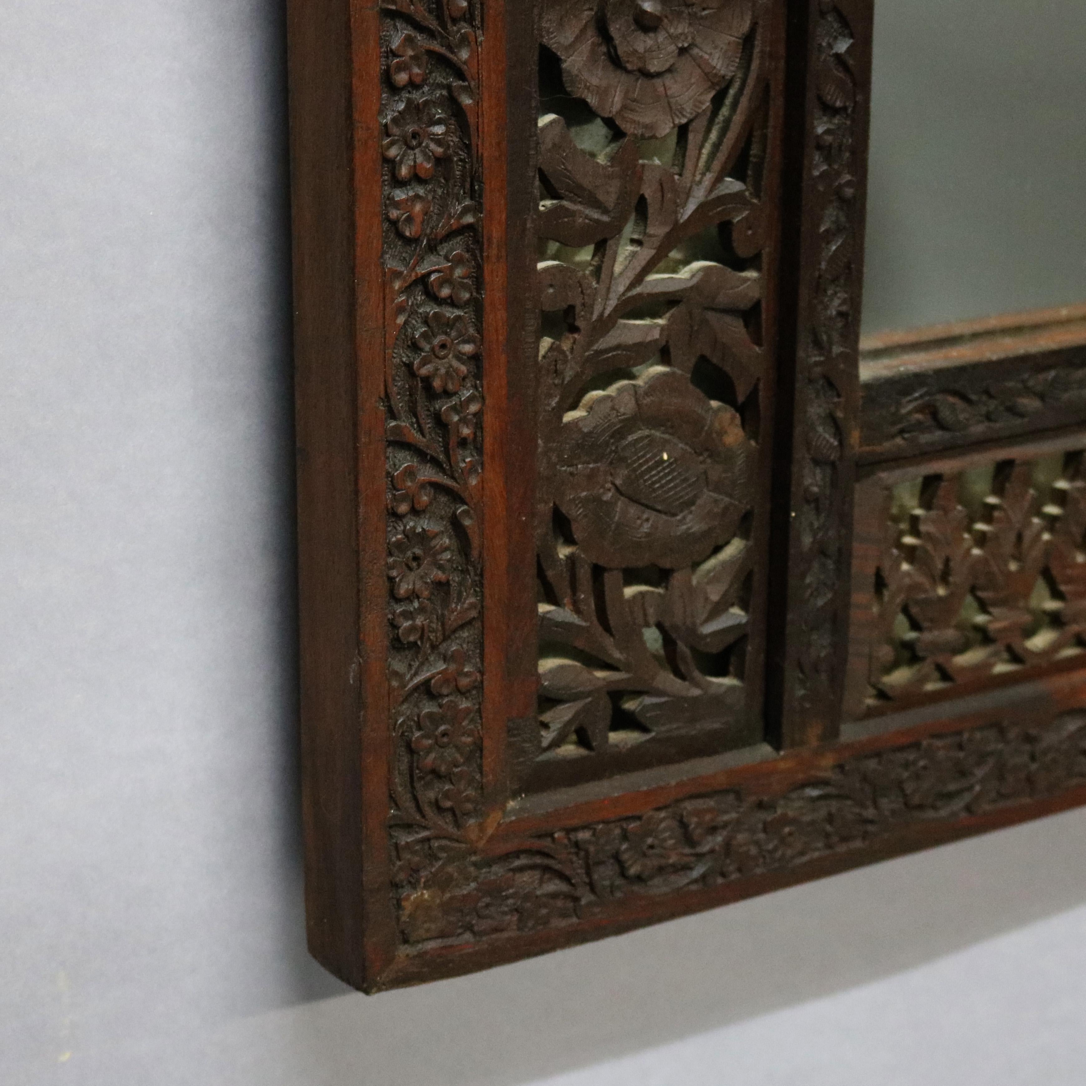 Antique Large Anglo-Indian Reticulated & Carved Teakwood Wall Mirror, circa 1930 6
